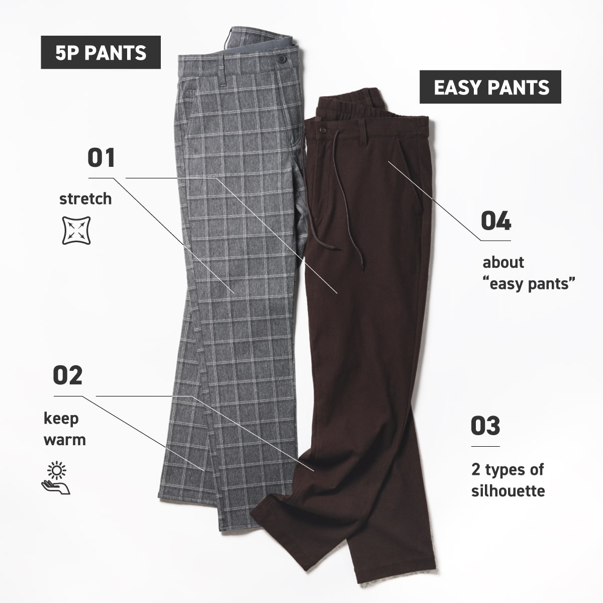 ikka イージーストレッチ起毛パンツ