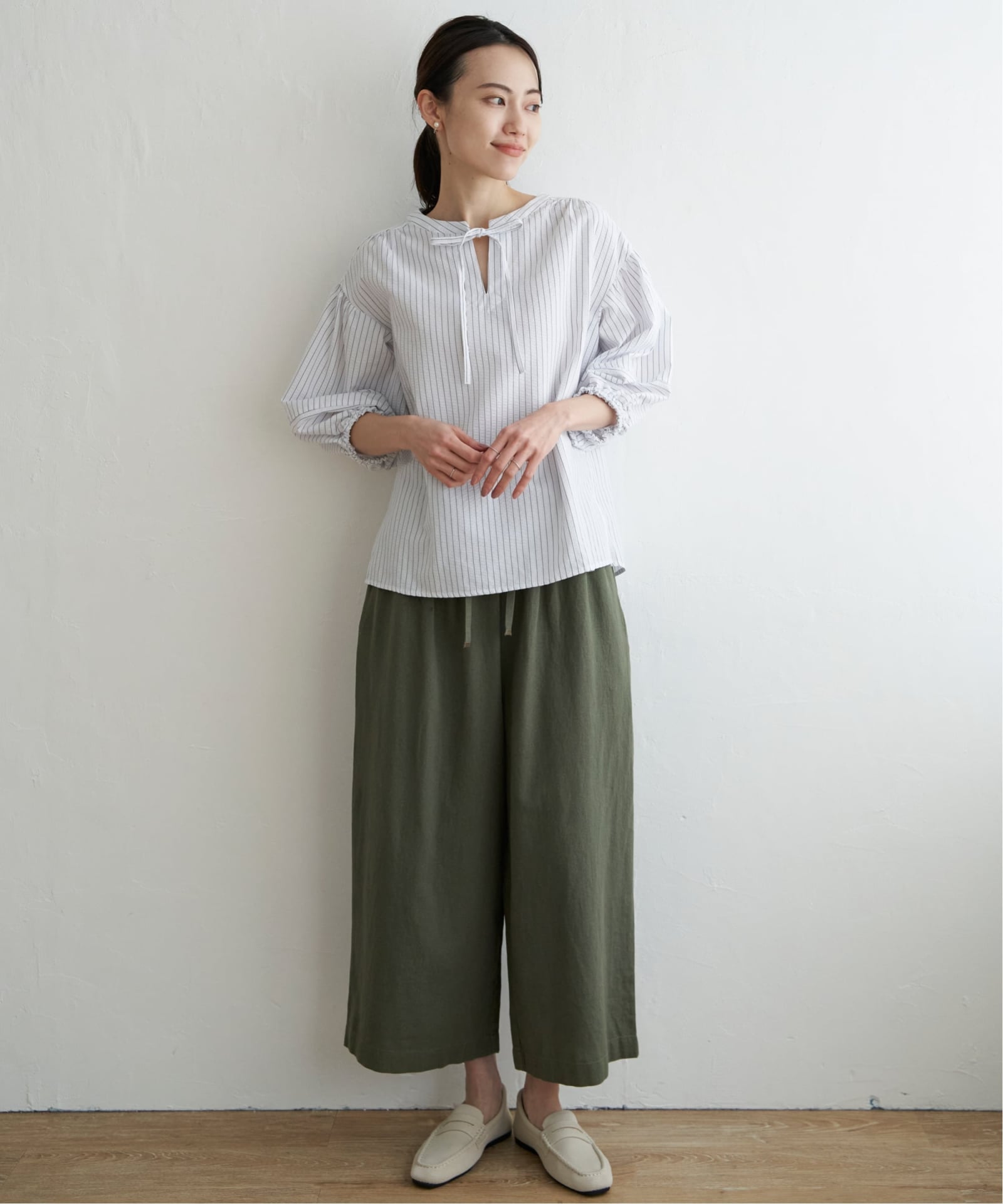 麻混ベルト付きワイドパンツ ,ikka| TOKYO DESIGN CHANNEL