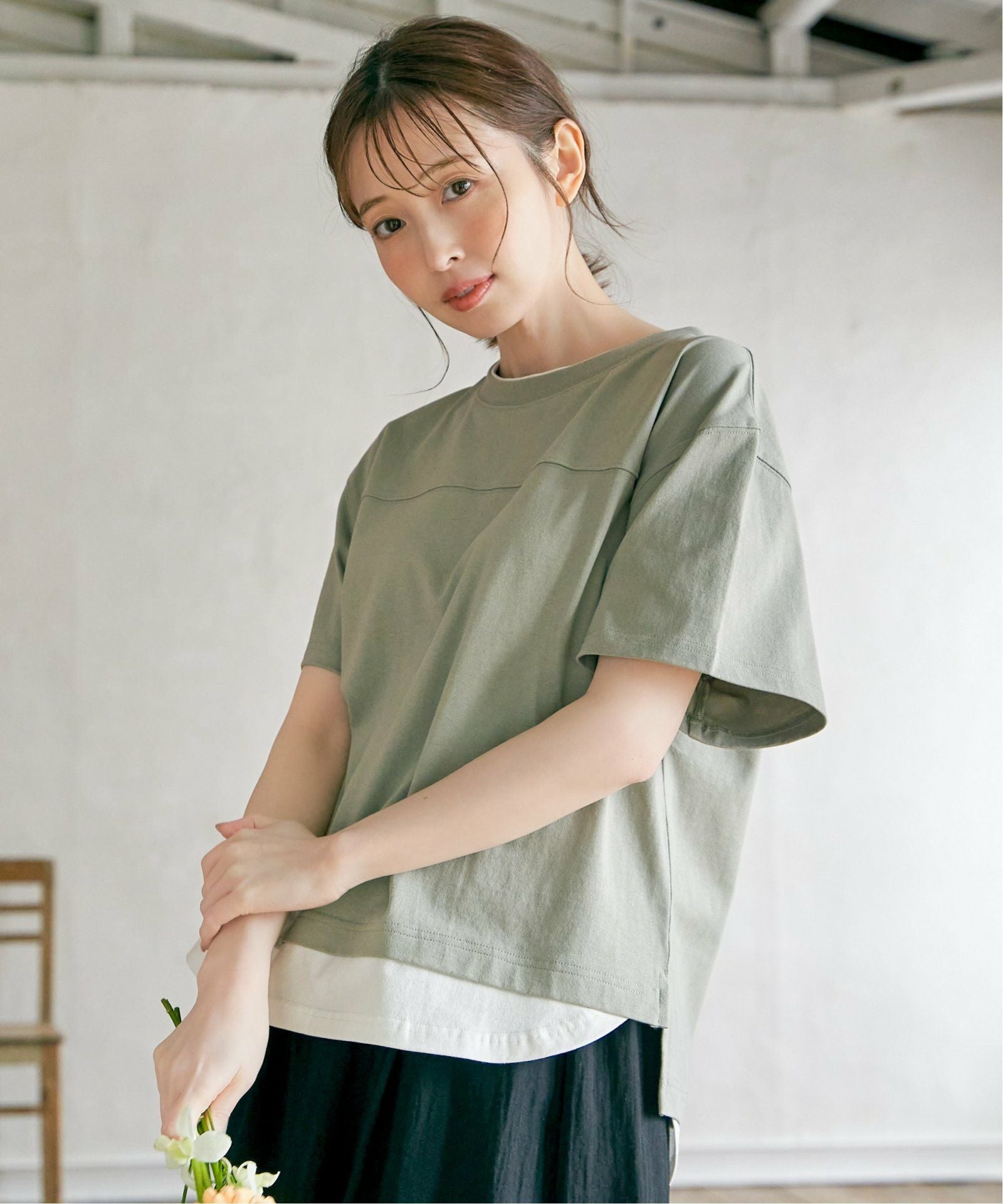 コットンUSA裾レイヤードTシャツ,ikka| TOKYO DESIGN CHANNEL