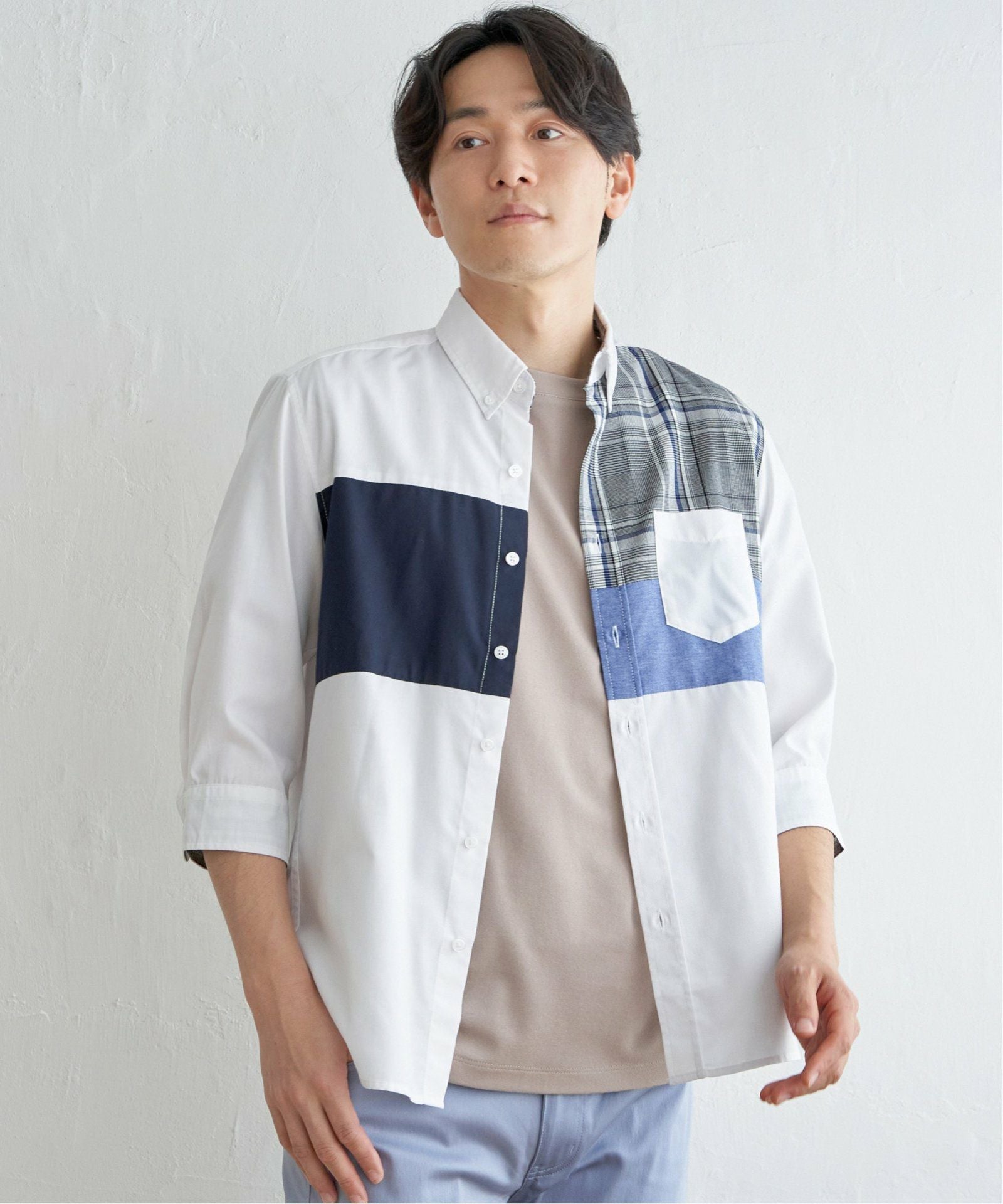 トップス Aik 7分袖ブロックス切り替えシャツ,ikka| TOKYO DESIGN CHANNEL