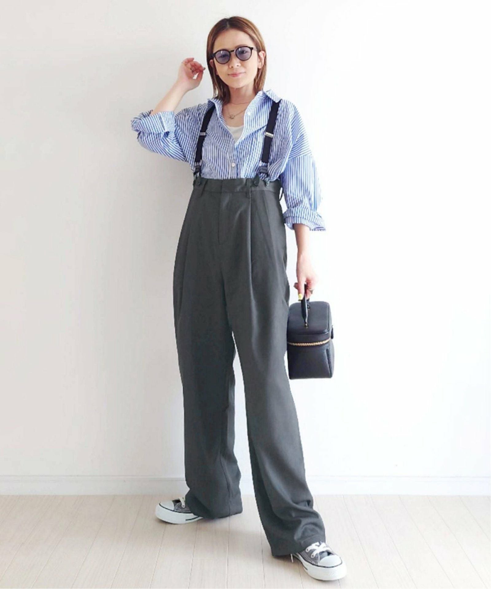 notch.by yui 】サスペンダー付きハイウエストパンツ S／S,notch