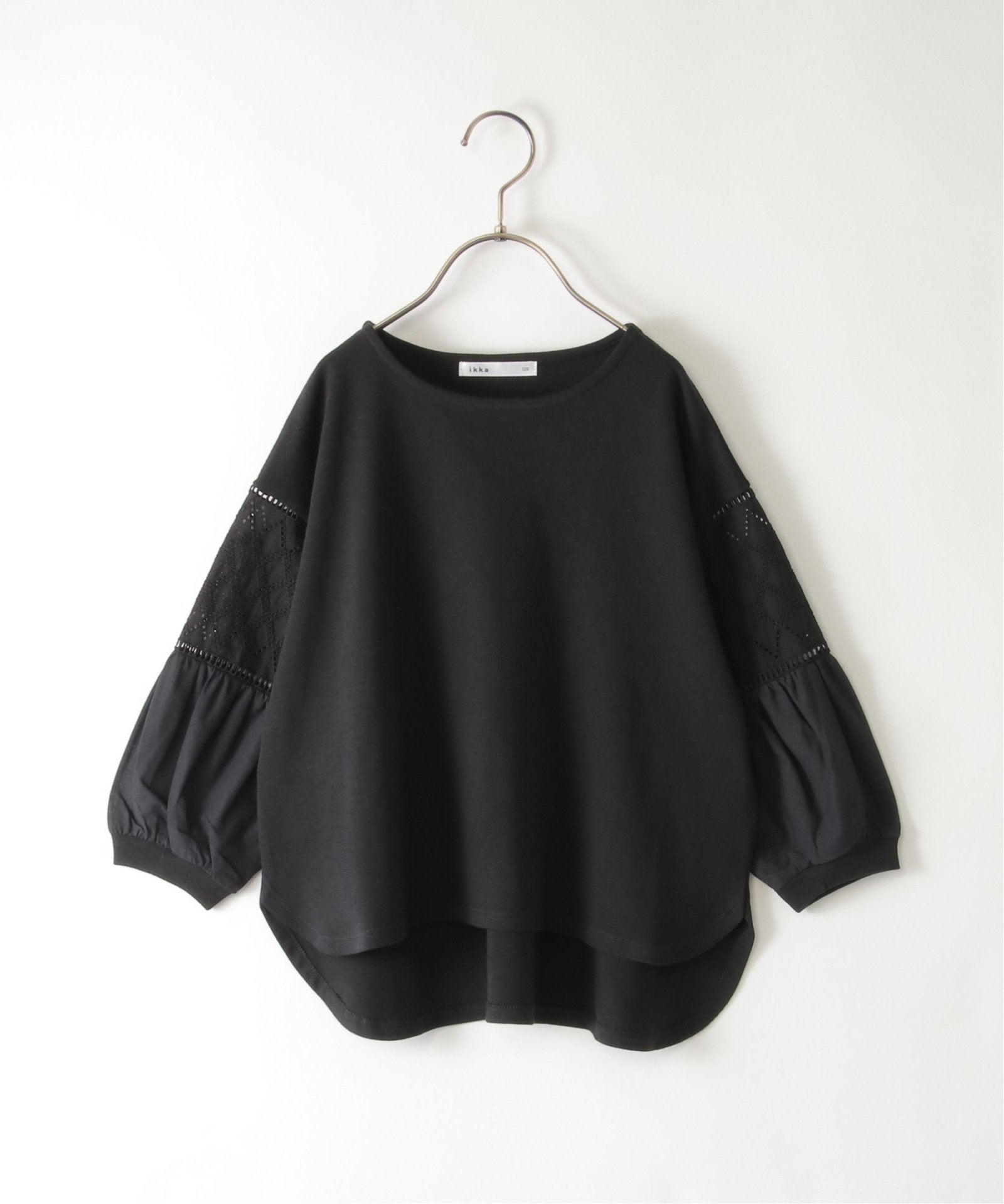 親子コーデ】7分袖幾何学レース切り替えTシャツ（120~160cm）,ikka