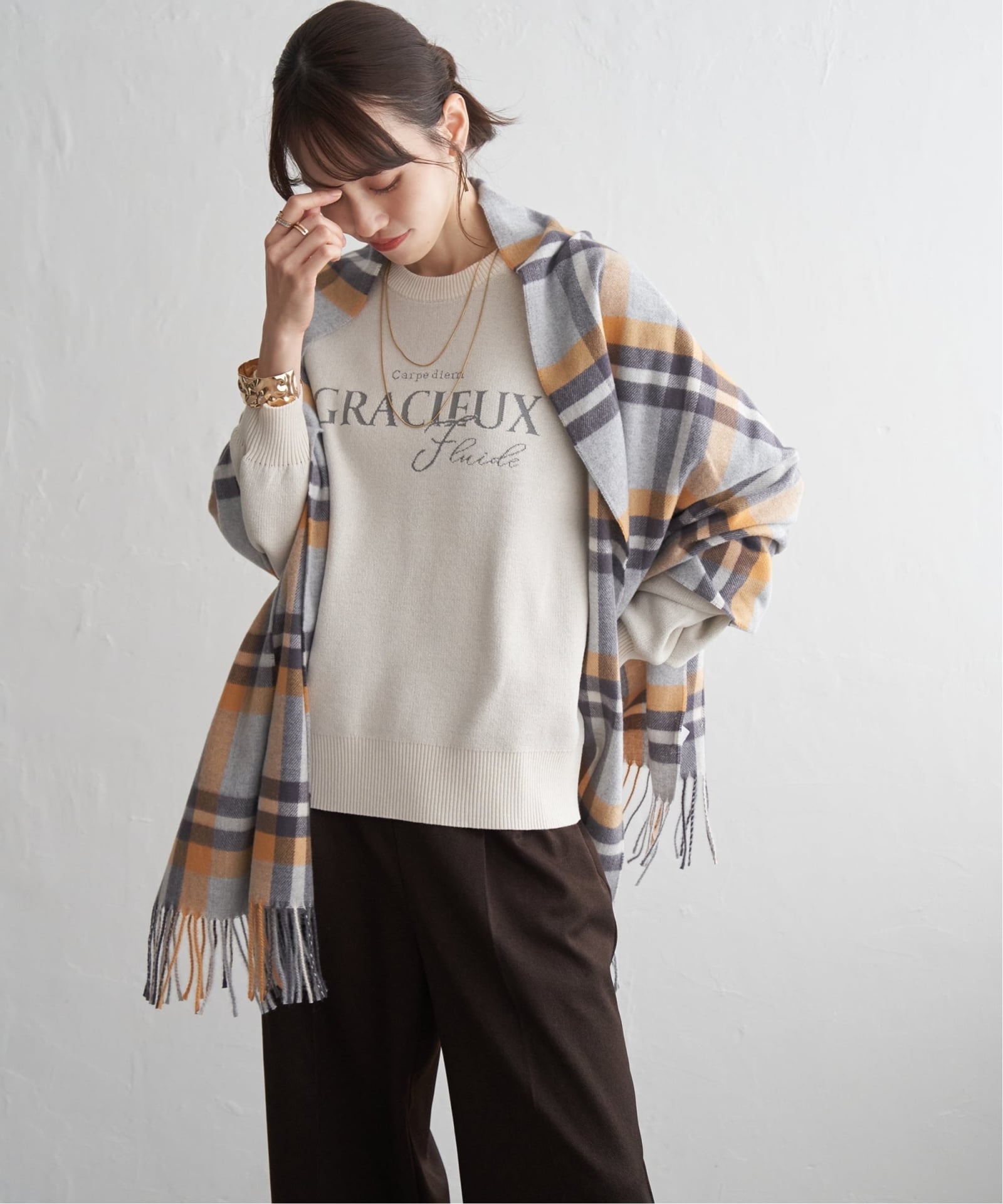 カシミヤタッチチェックマフラー,ikka| TOKYO DESIGN CHANNEL