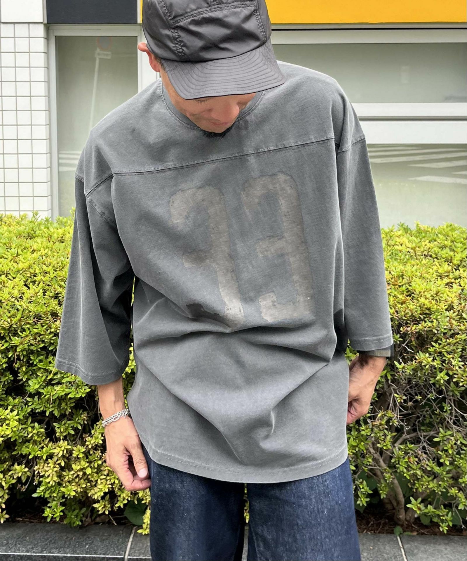 numberプリント ピグメント加工 フットボールTシャツ,NO NEED| TOKYO