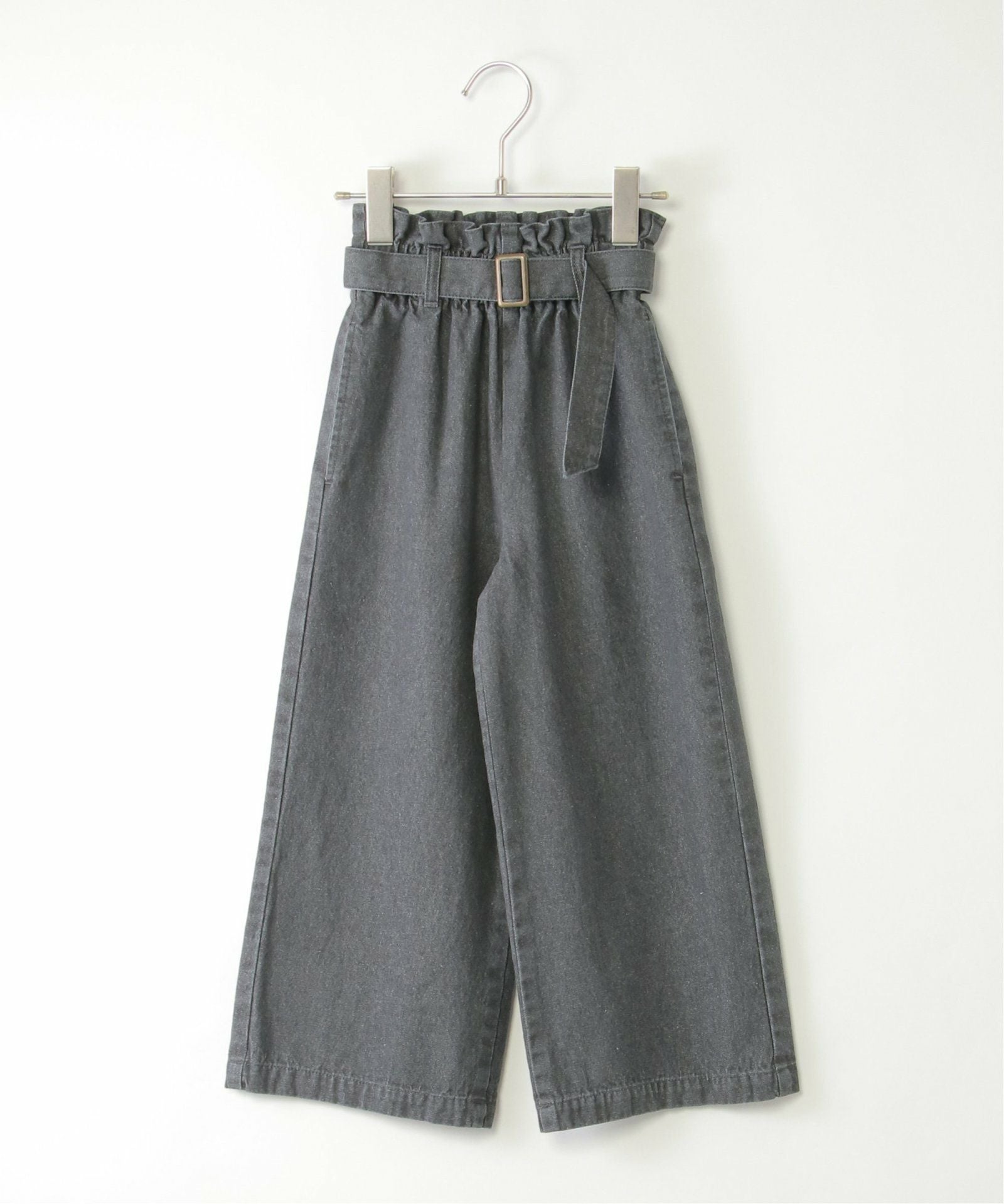 メディア紹介商品】ベルト付きデニムワイドパンツ（120~160cm）,ikka