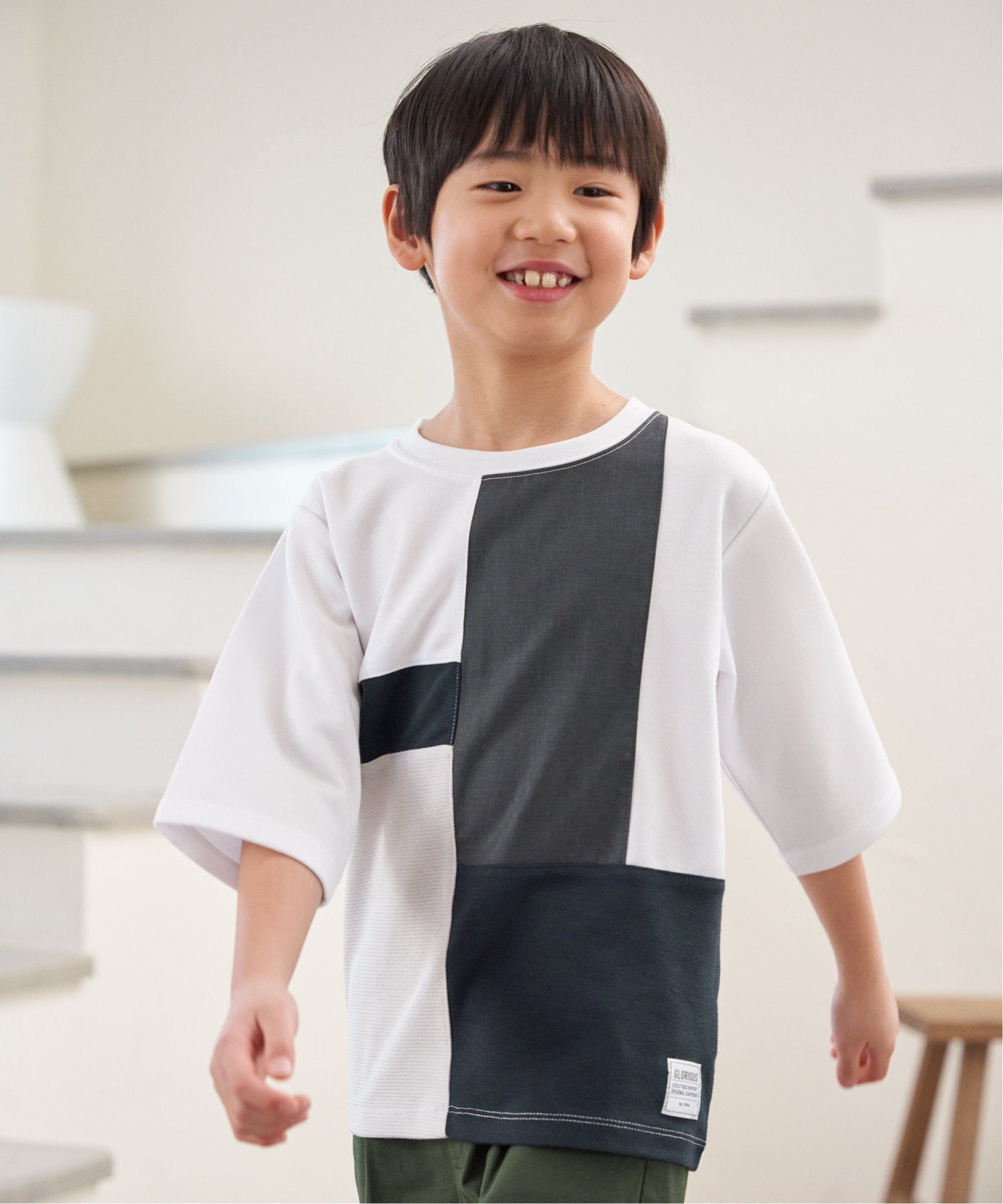 親子コーデ】7分袖ポンチブロックスT（120~160cm）,ikka| TOKYO DESIGN