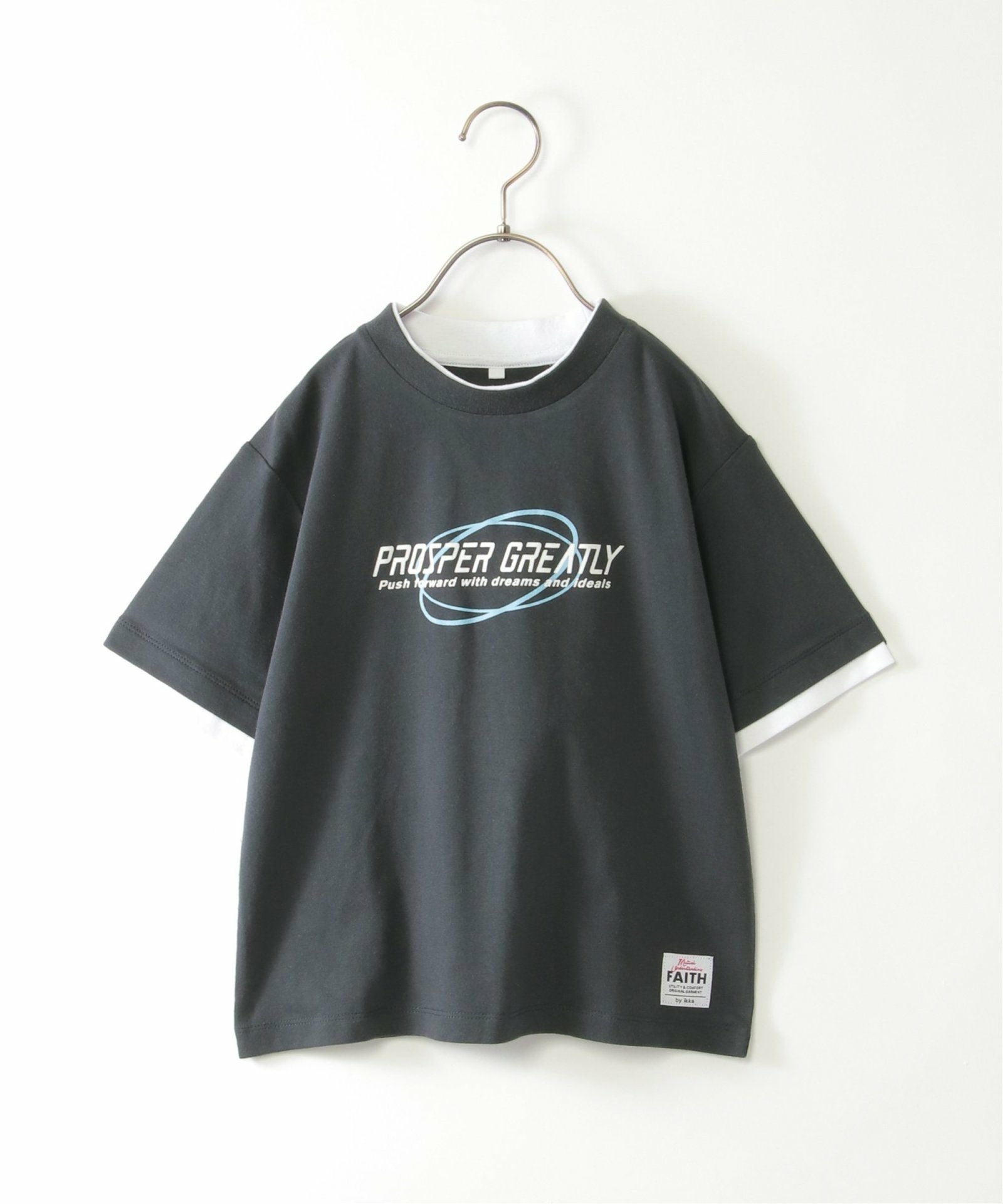 ダブルネック袖レイヤードロゴTシャツ（120~160cm）,ikka| TOKYO