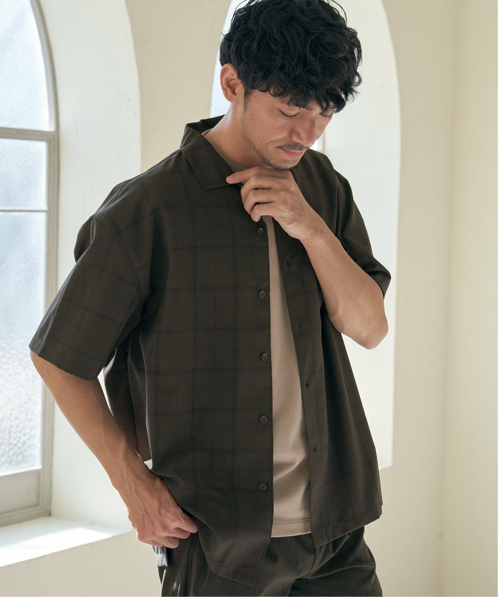 セットアップ対応】Reflax(R) リラックスオープンカラーシャツ,60%OFF