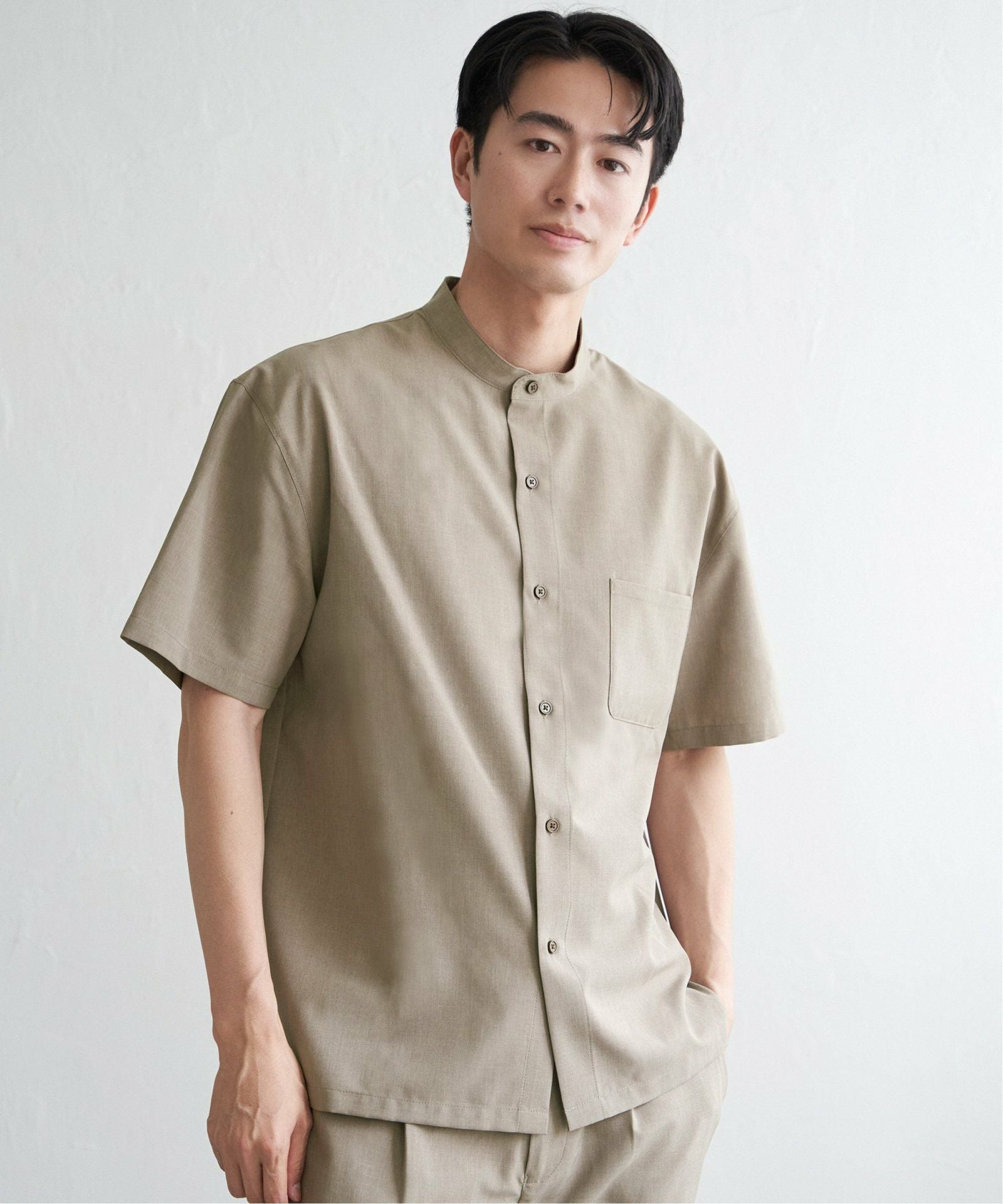 セットアップ対応】Reflax(R) リラックスバンドカラーシャツ,60%OFF