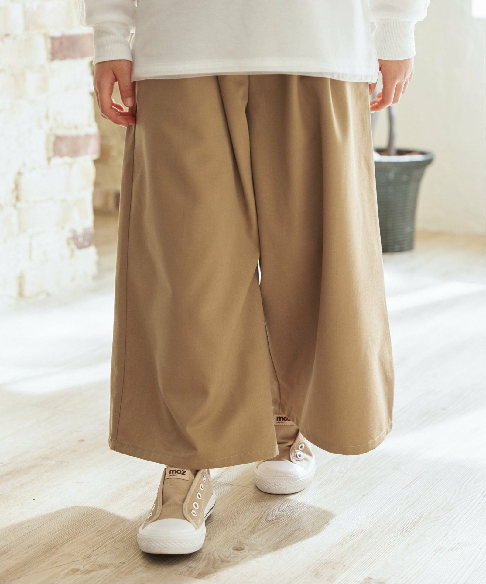 メディア紹介商品】TRベルト付きタックワイドパンツ（120~160cm）,ikka