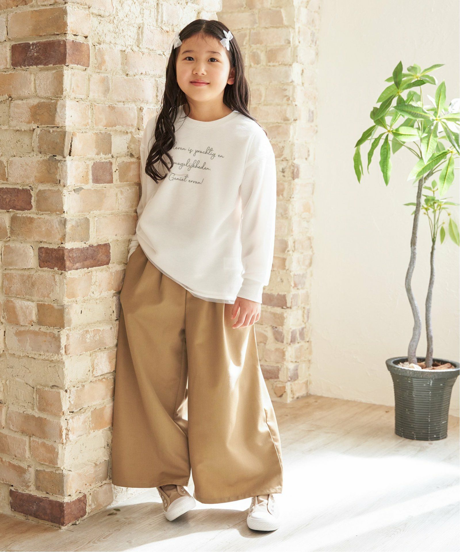メディア紹介商品】TRベルト付きタックワイドパンツ（120~160cm）,ikka