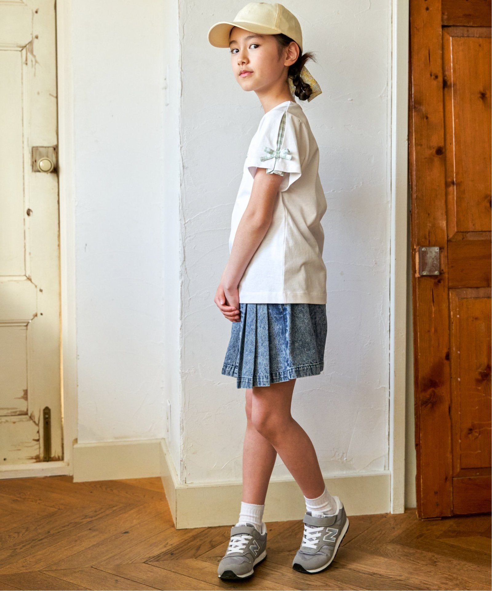 ウォッシュデニムダブルラップキュロット（120~160cm）,ikka| TOKYO