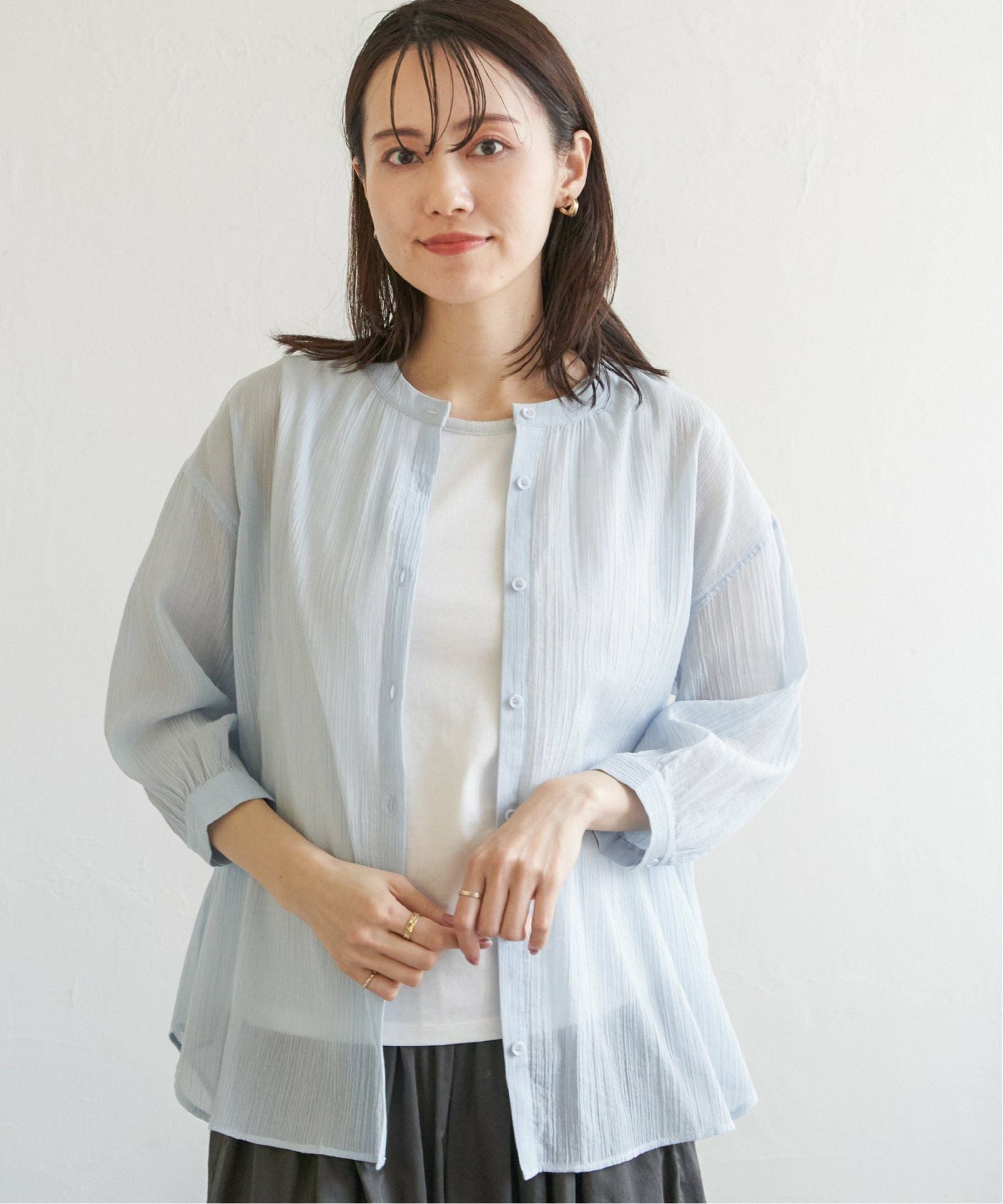 コットン楊柳バンドカラーシャツ,60%OFF| TOKYO DESIGN CHANNEL