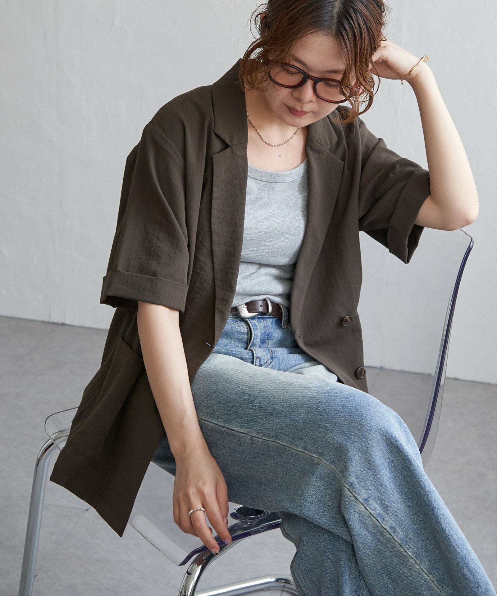 リネンライクハーフスリーブジャケット,LBC| TOKYO DESIGN CHANNEL