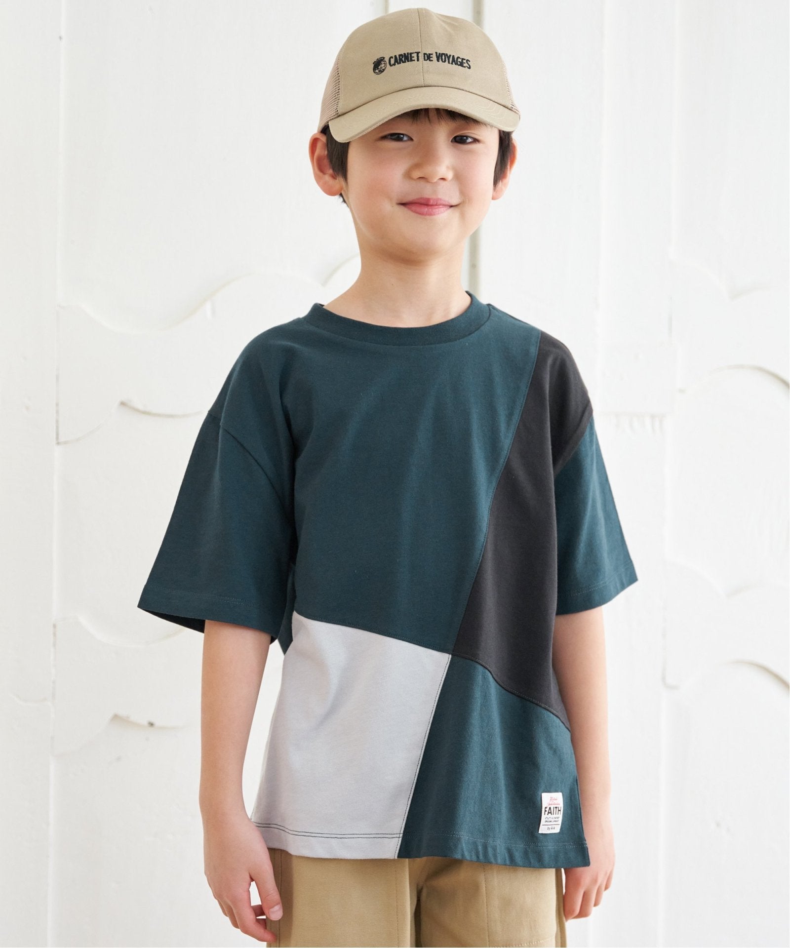 親子コーデ】斜め切り替えブロックスT（120~160cm）,ikka| TOKYO