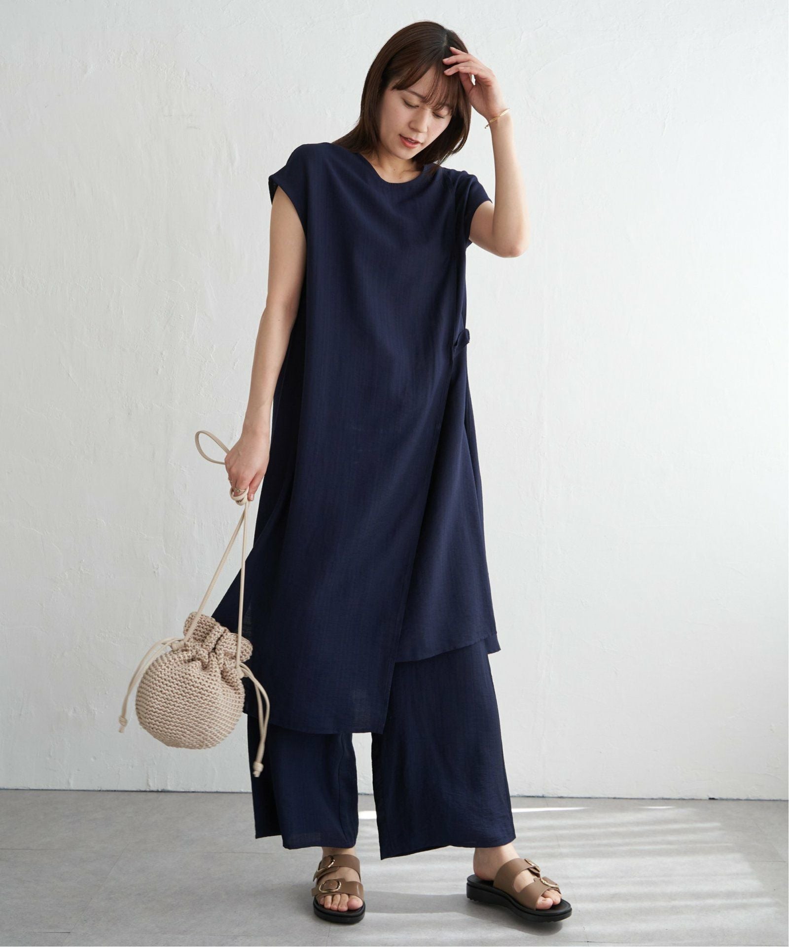 接触冷感／2点セット】冷感スラブワンピースセットアップ,60%OFF
