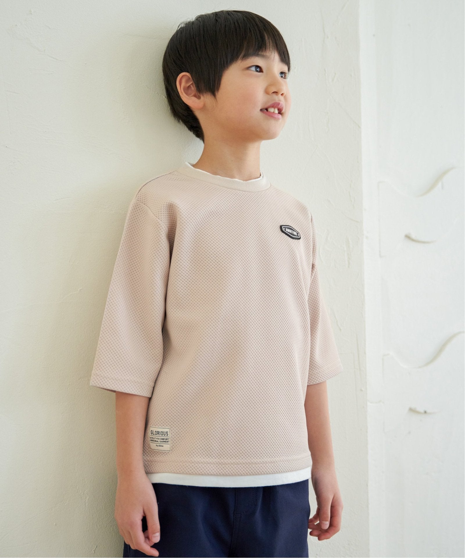 親子コーデ】キーネックレイヤード7分袖Tシャツ（120~160cm） ,ikka