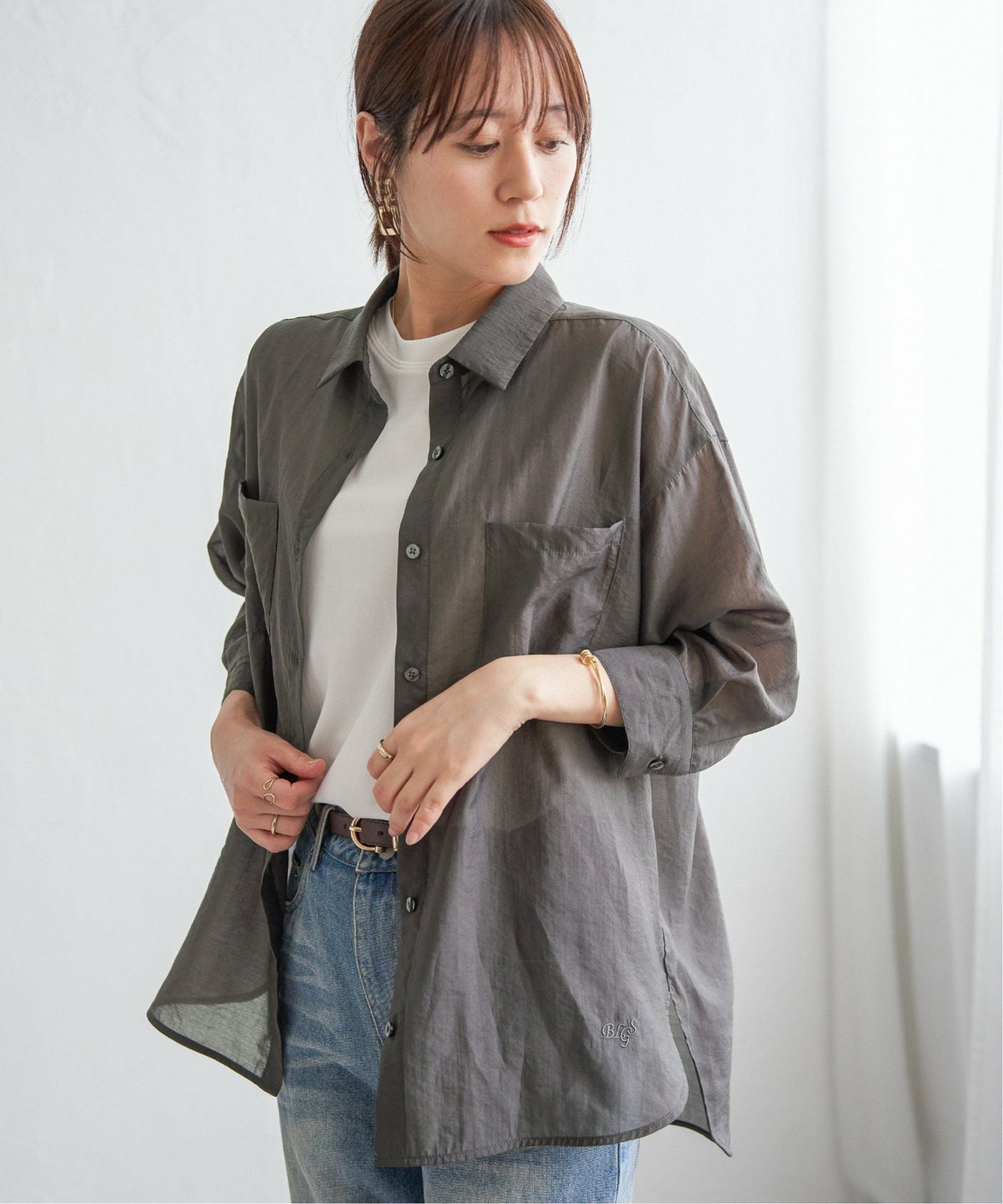 お得だ値】シア刺繍シャツタンクアンサンブル【2点セット】,ikka