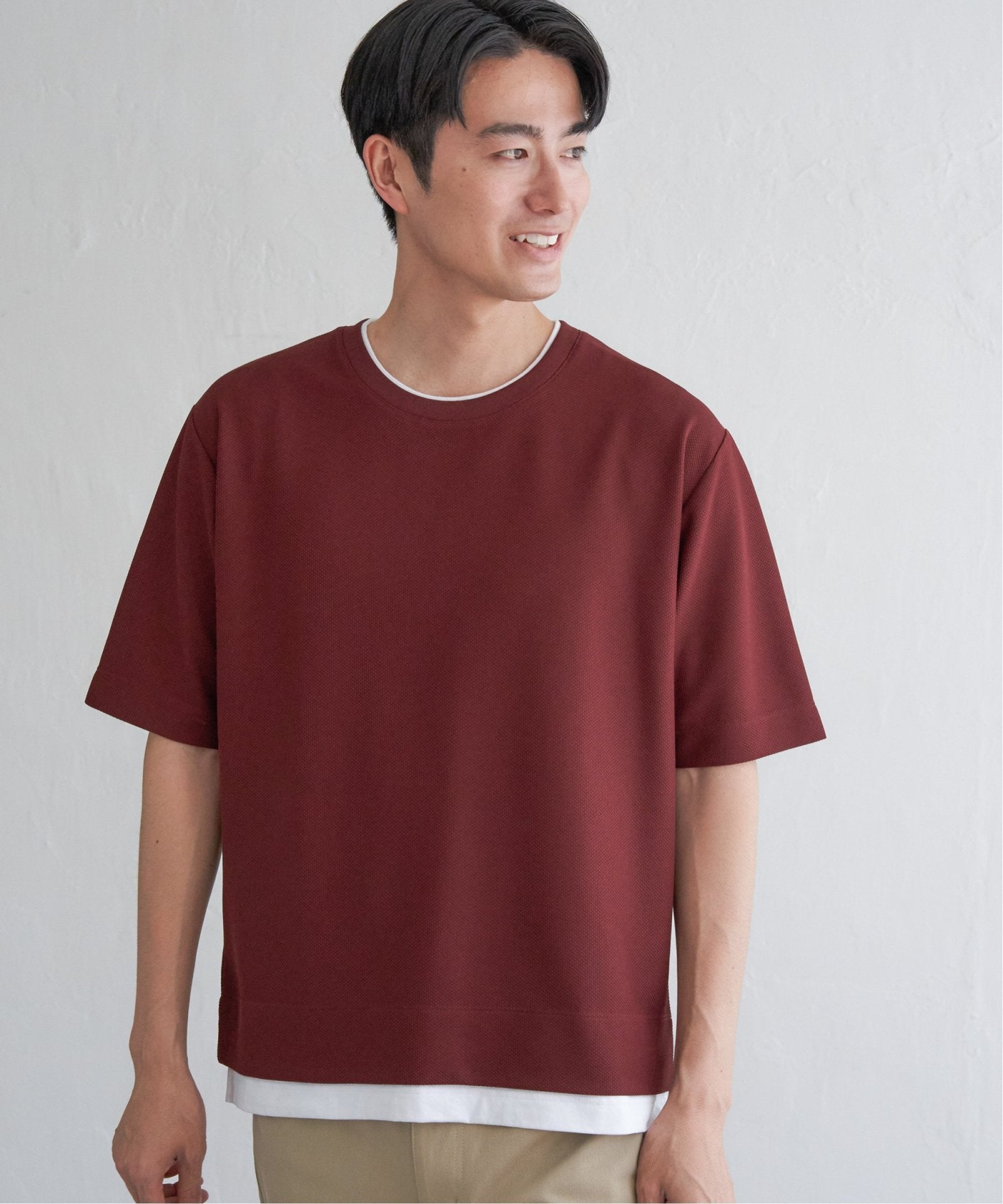 吸水速乾】ドライ鹿の子レイヤードTシャツ5分袖,ikka| TOKYO DESIGN