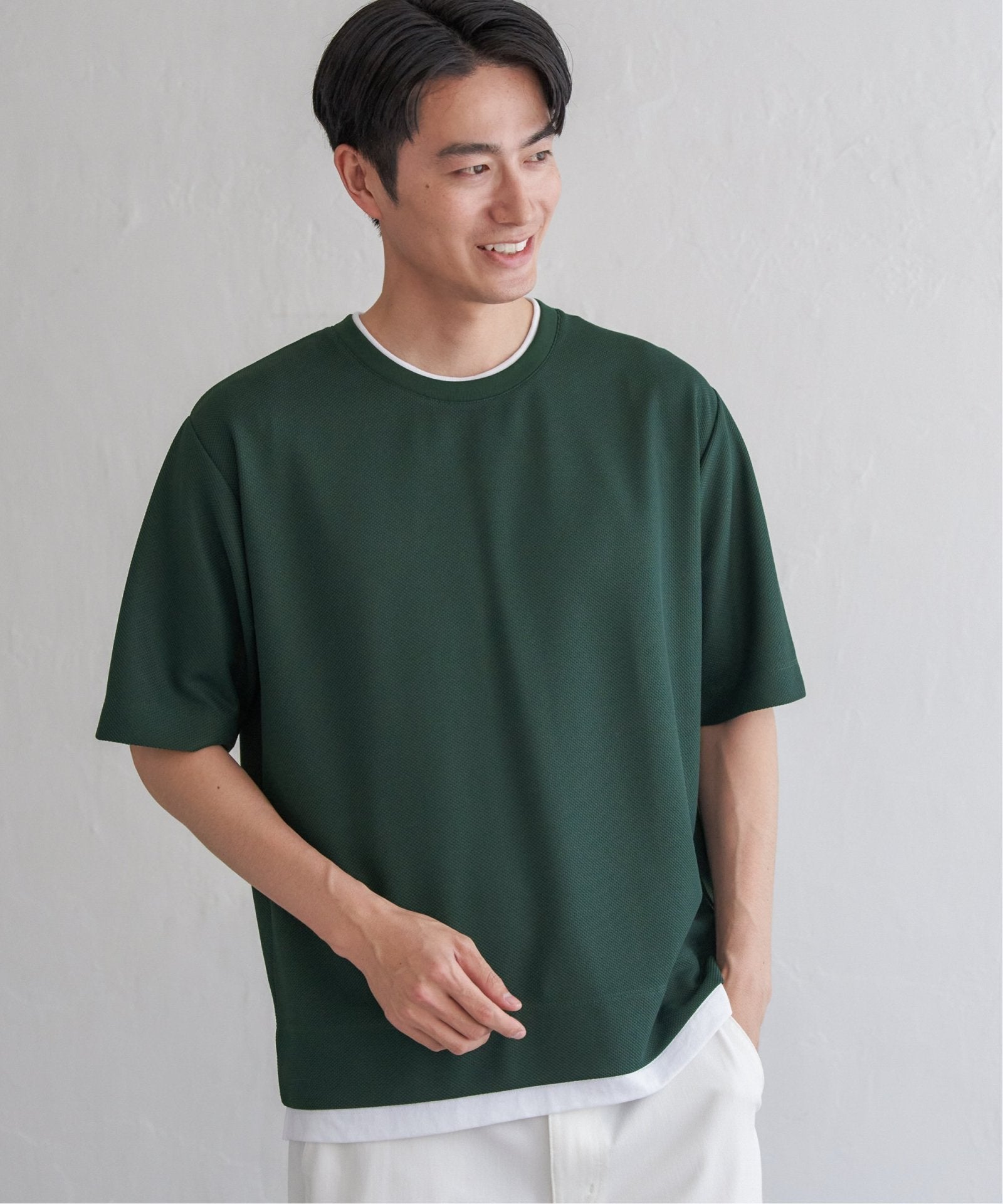  着画 吸水速乾】ドライ鹿の子レイヤードTシャツ5分袖,ikka| TOKYO DESIGN