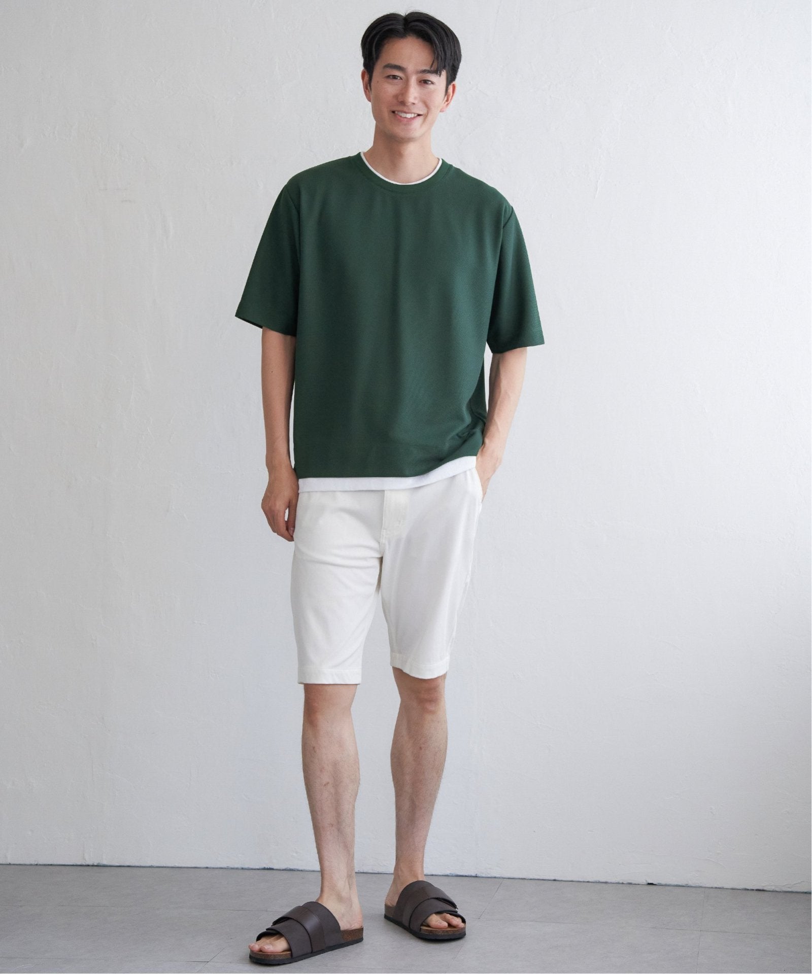 吸水速乾】ドライ鹿の子レイヤードTシャツ5分袖,ikka| TOKYO DESIGN