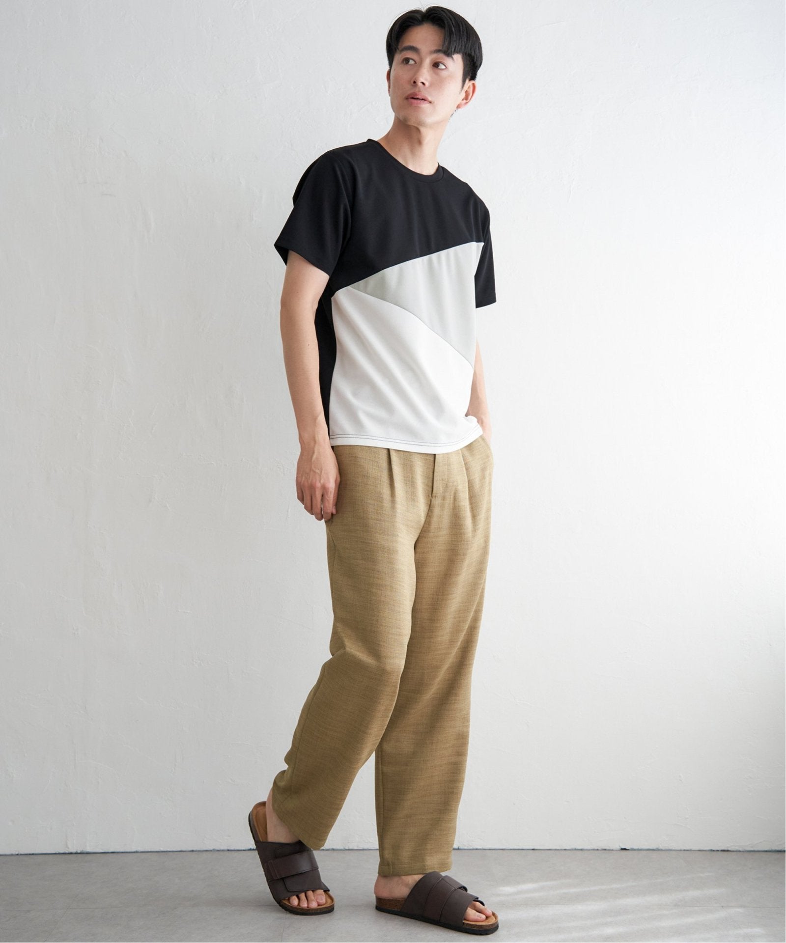 接触冷感／吸水速乾】マルチファンクション斜め切り替えTシャツ【親子