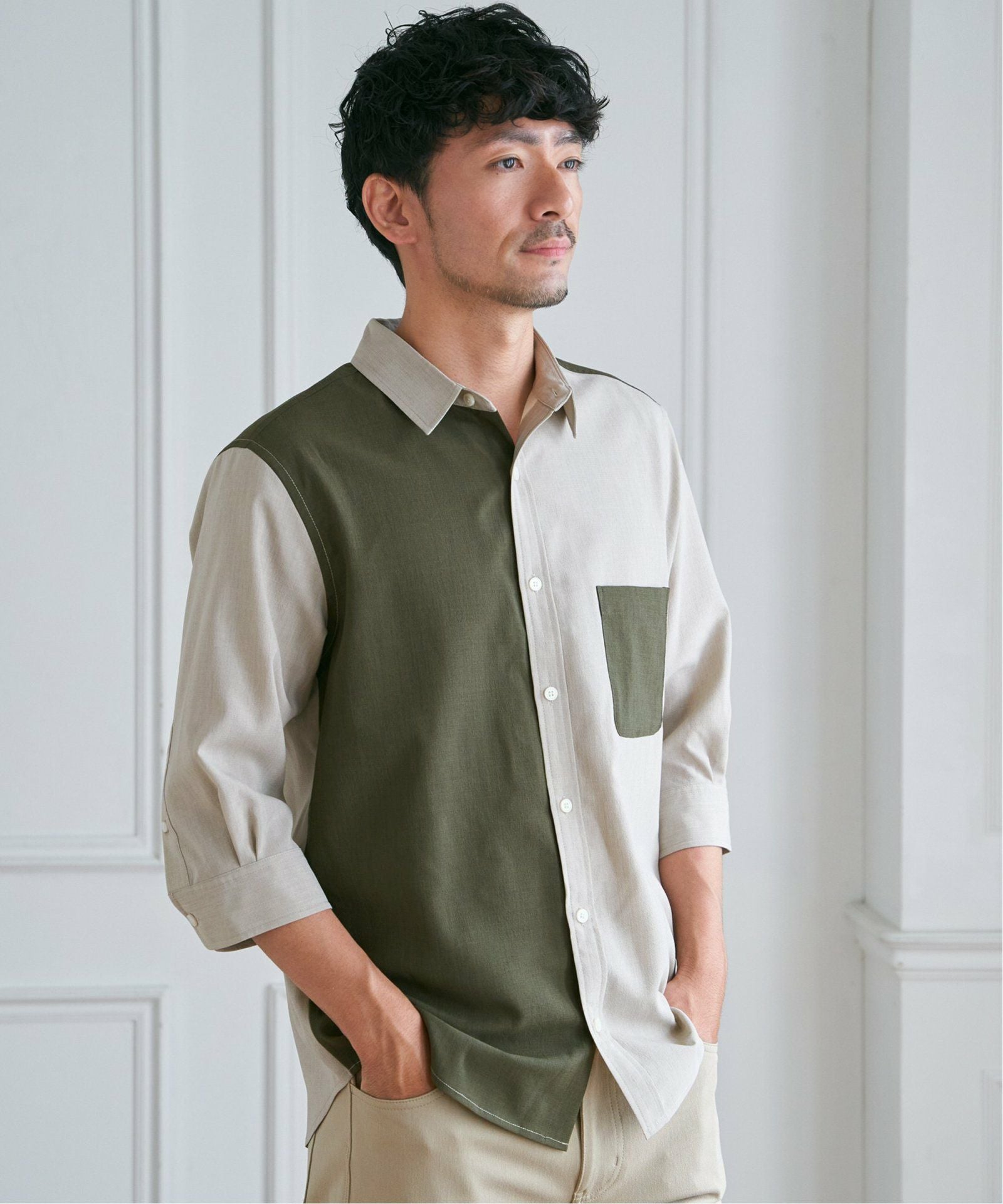 7分ブロックスドライタッチシャツ,ikka| TOKYO DESIGN CHANNEL