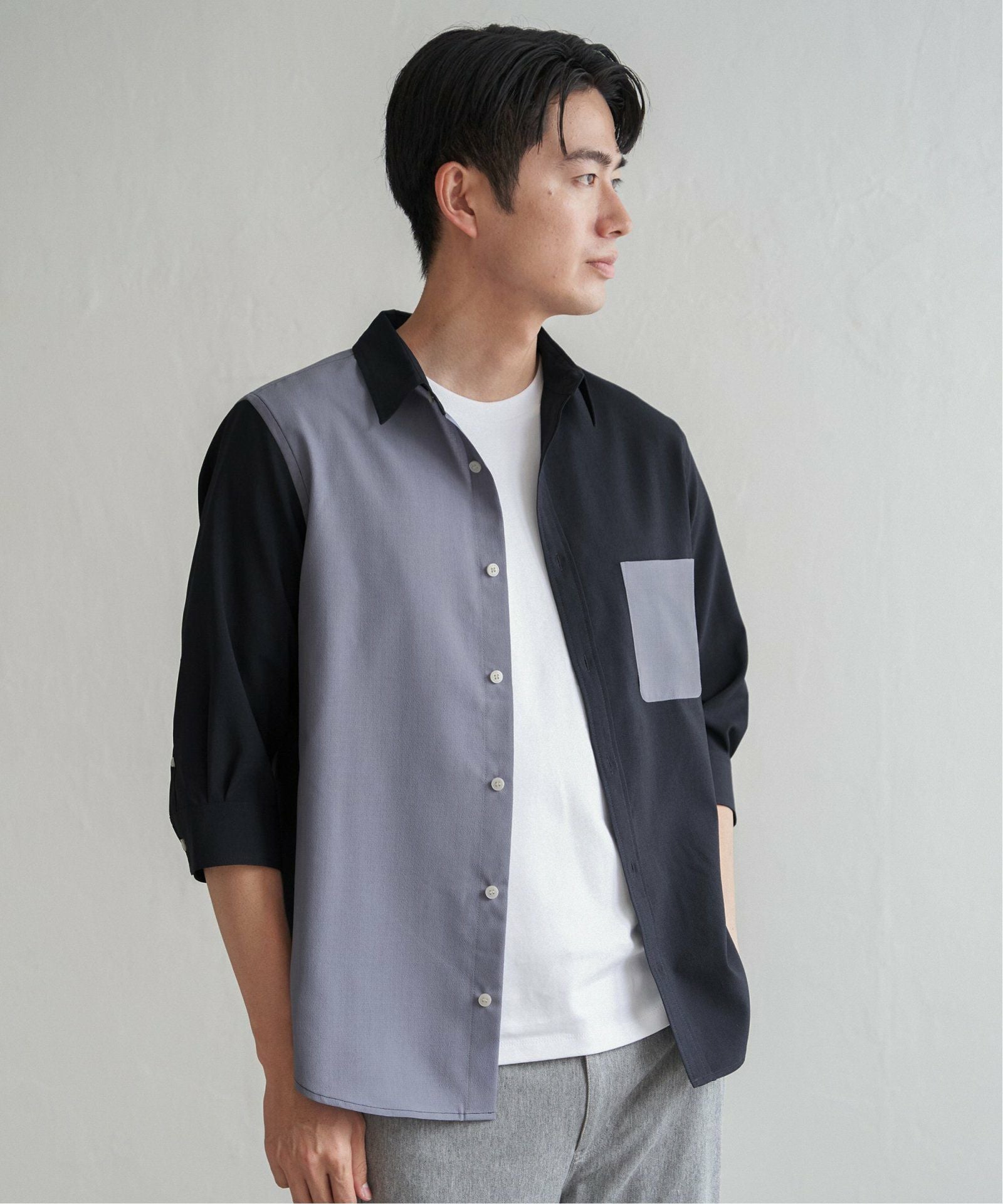7分ブロックスドライタッチシャツ,ikka| TOKYO DESIGN CHANNEL