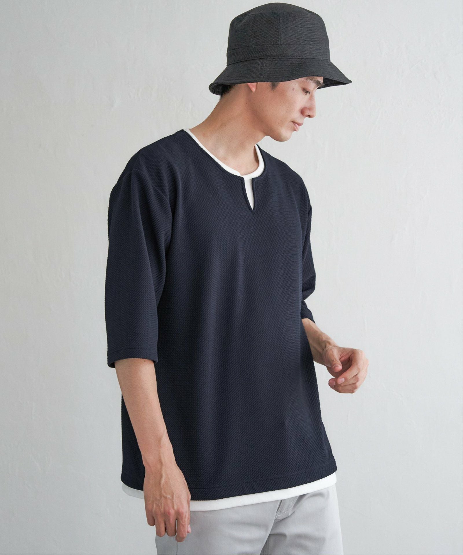 キーネックレイヤード7分袖Tシャツ【親子コーデ】,ikka| TOKYO DESIGN