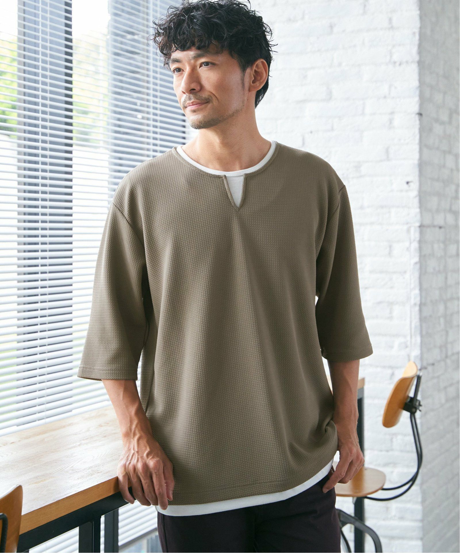 キーネックレイヤード7分袖Tシャツ【親子コーデ】,ikka| TOKYO DESIGN