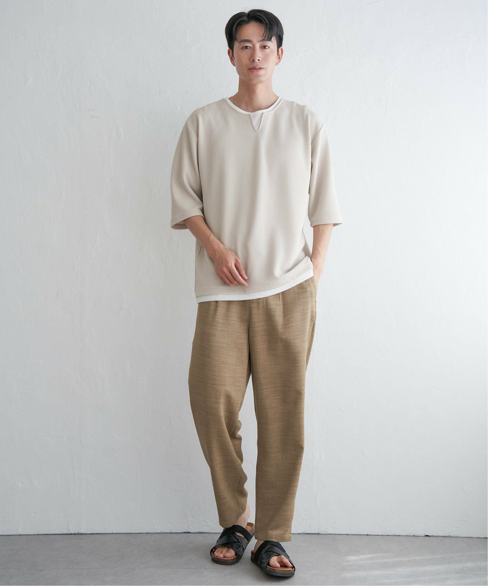 キーネックレイヤード7分袖Tシャツ【親子コーデ】,ikka| TOKYO DESIGN