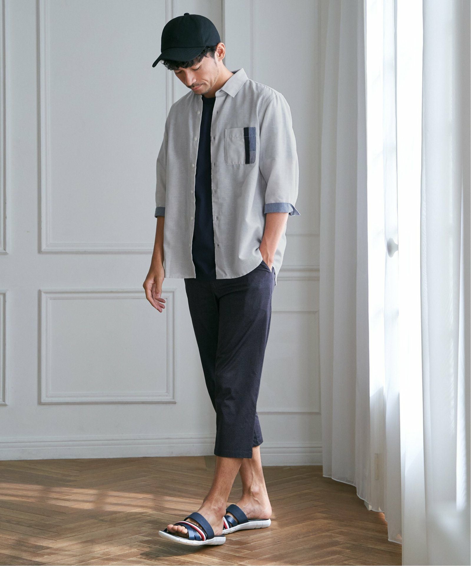 モダンかわいい7 7分袖リネン混切り替えポケットシャツ,ikka| TOKYO DESIGN CHANNEL