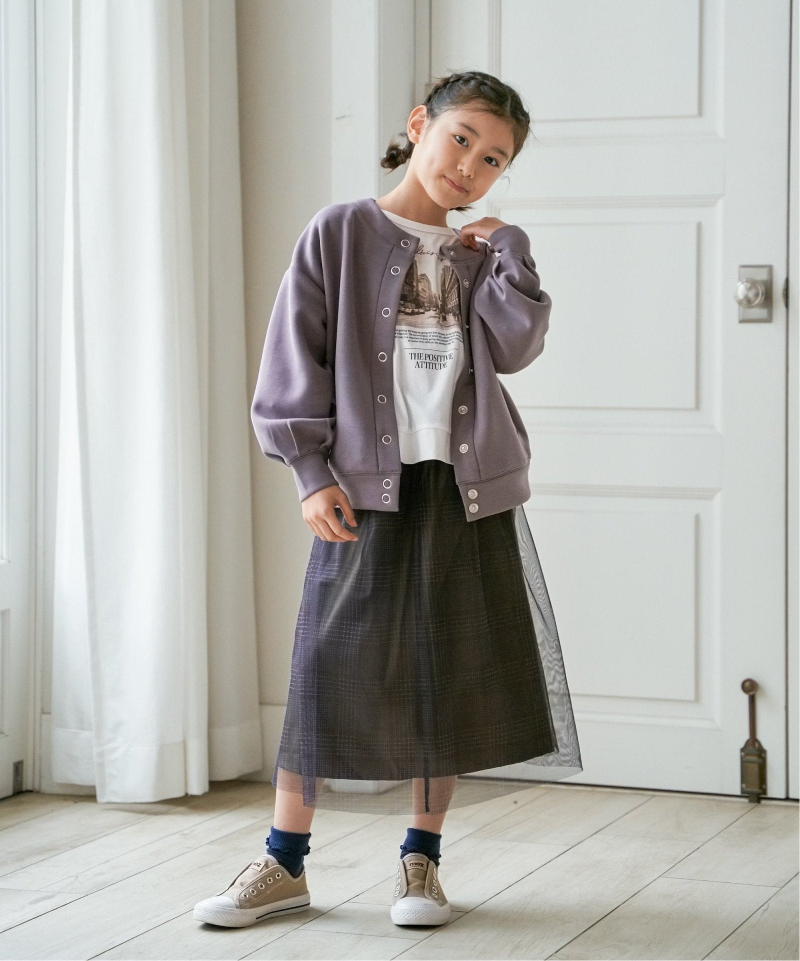 親子コーデ】フォトロゴプリント7分袖Tシャツ（120~160cm）,ikka