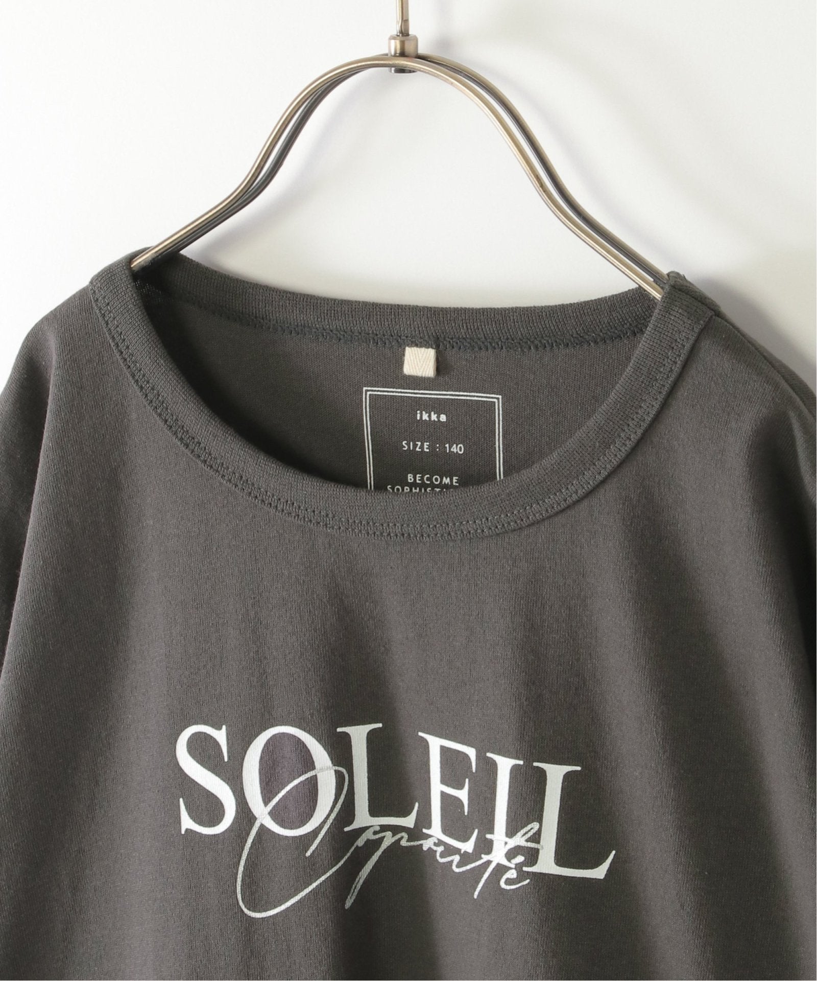 親子コーデ】フォトロゴプリント7分袖Tシャツ（120~160cm）,ikka