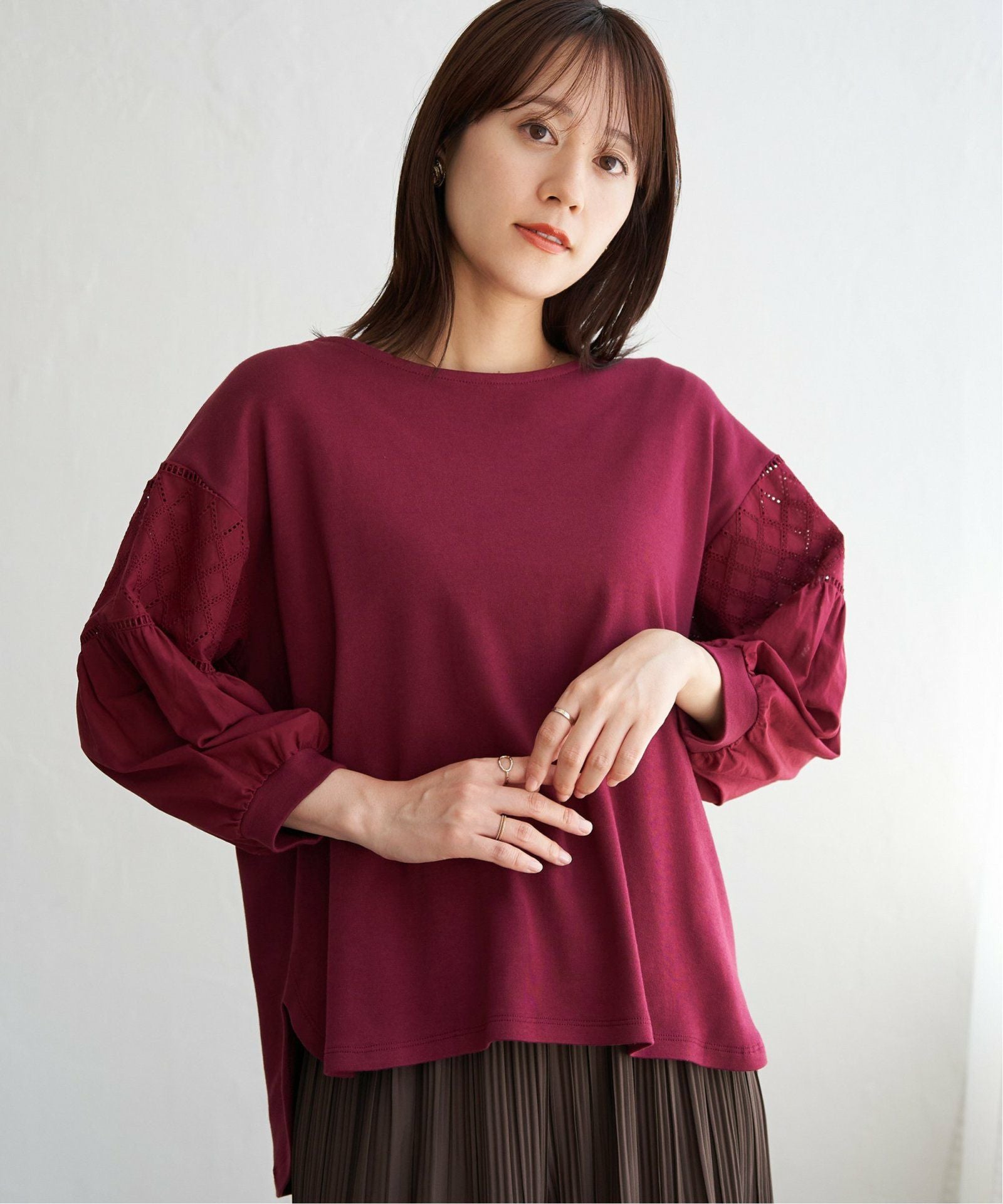 トップス hikka 親子コーデ】袖キカレース切り替えプルオーバー,ikka| TOKYO DESIGN