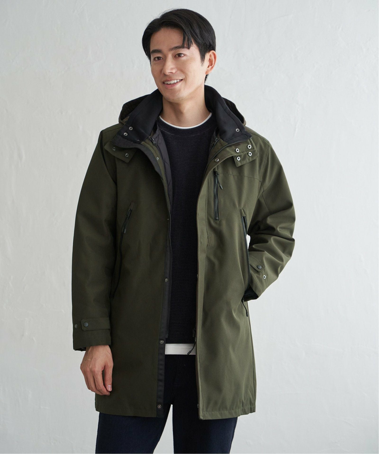 AKIRA NAKA モスグリーン？ ロングコート 38 撥水】sorona(R) 3WAYロングコート,ikka| TOKYO DESIGN CHANNEL