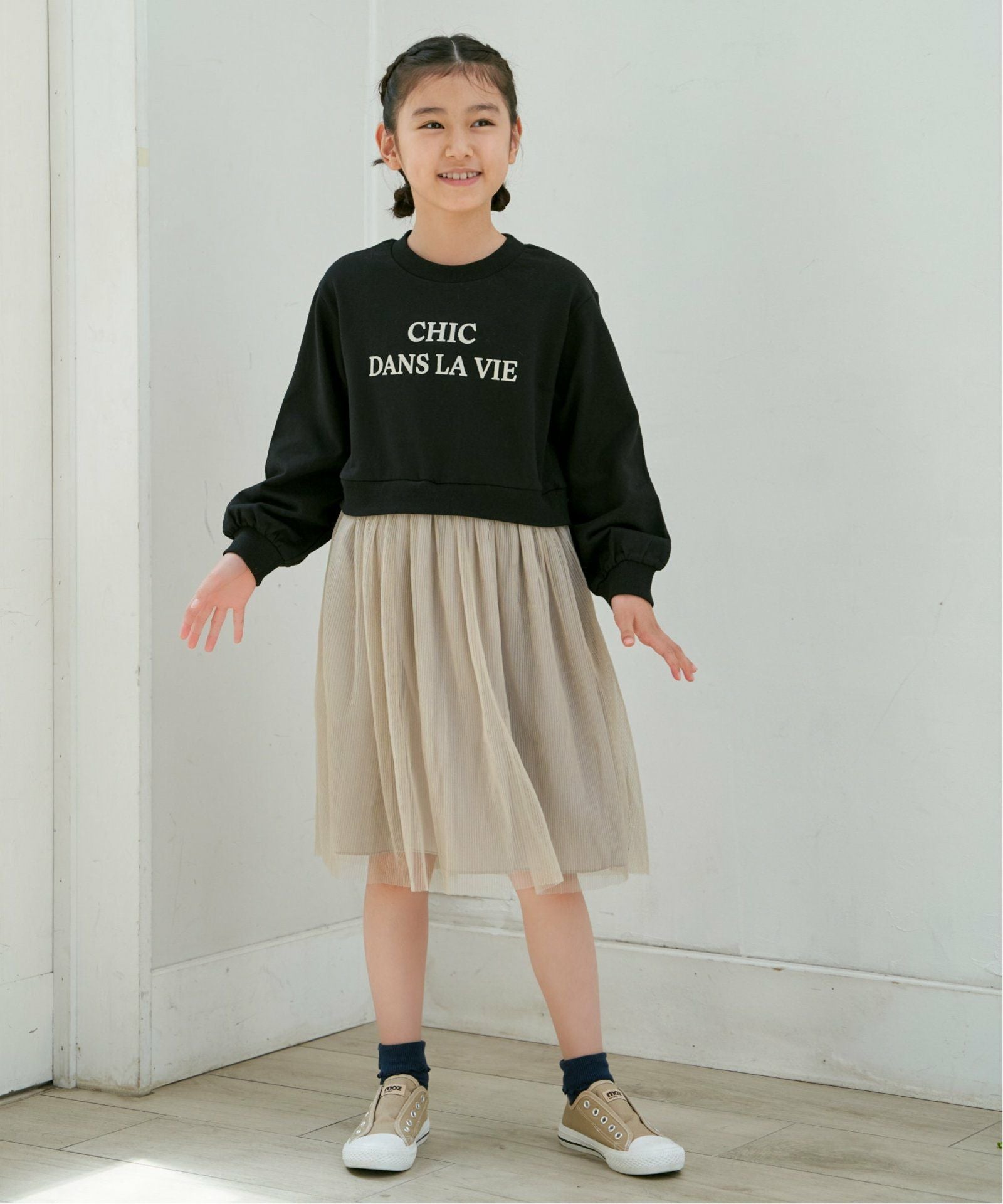 チュールスカートドッキングワンピース（120~160cm）,ikka| TOKYO