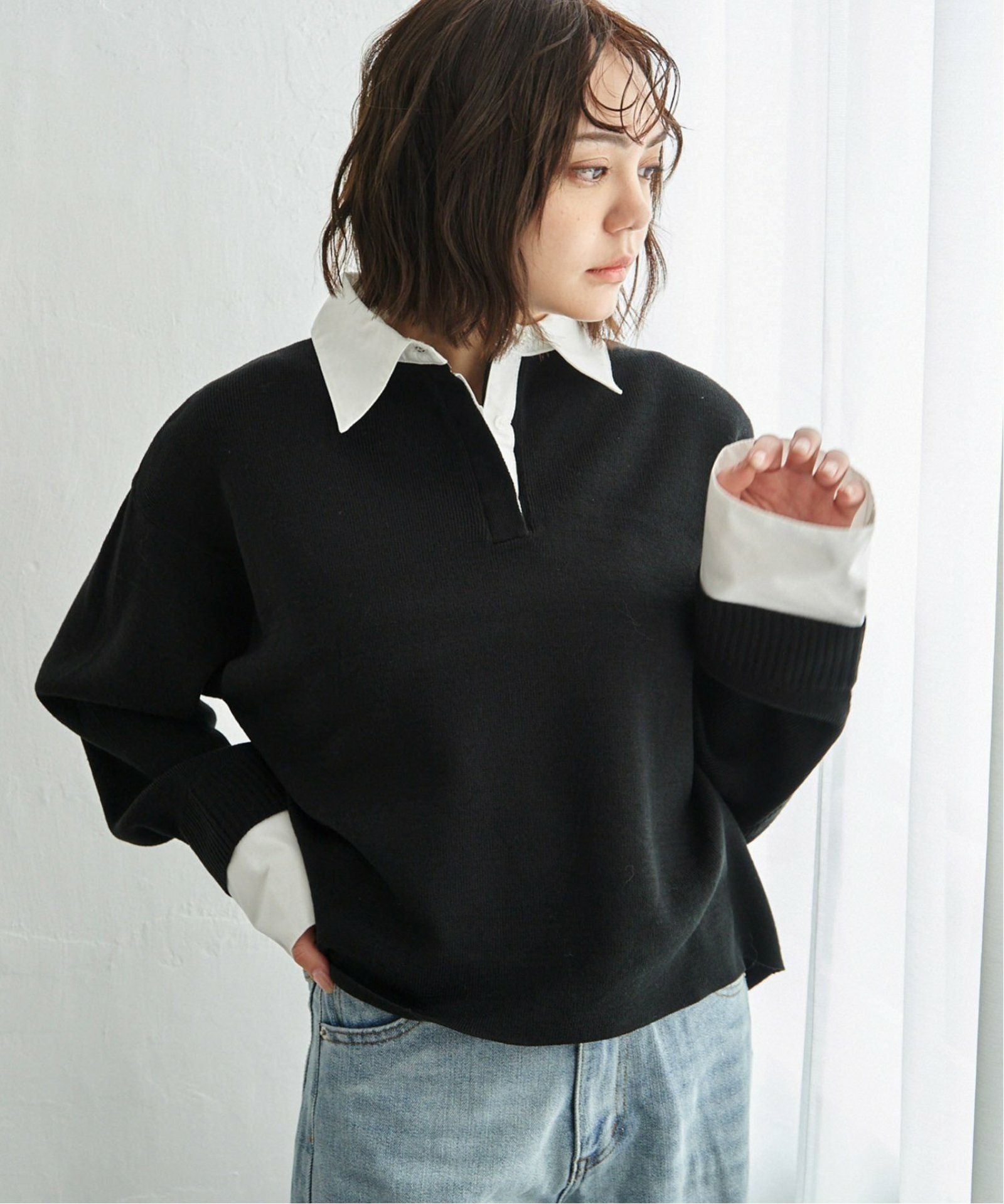 シャツ襟フェイクレイヤードニット,20%OFF| TOKYO DESIGN CHANNEL