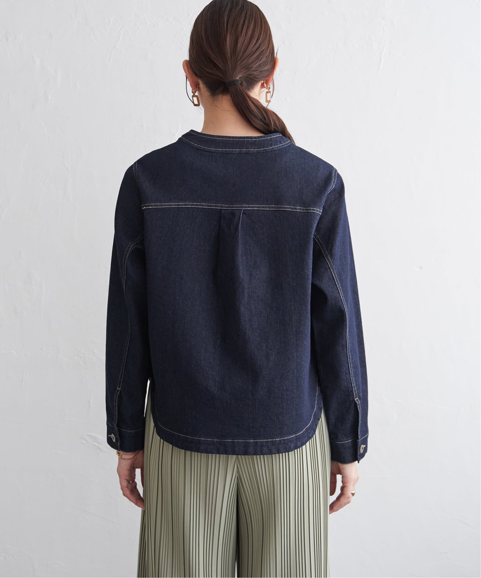 ストレッチデニムノーカラーシャウター【親子コーデ】,ikka| TOKYO