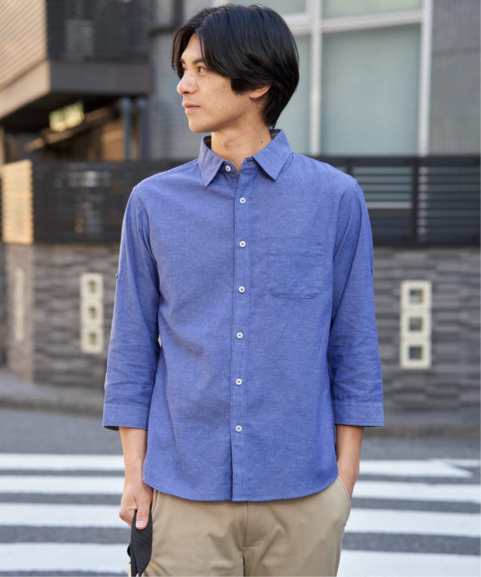 美品 フレームワーク フレンチリネン 2WAYシャツ ブルー 36 接触冷感】フレンチリネンMIX袖2WAYシャツ,ikka| TOKYO DESIGN CHANNEL
