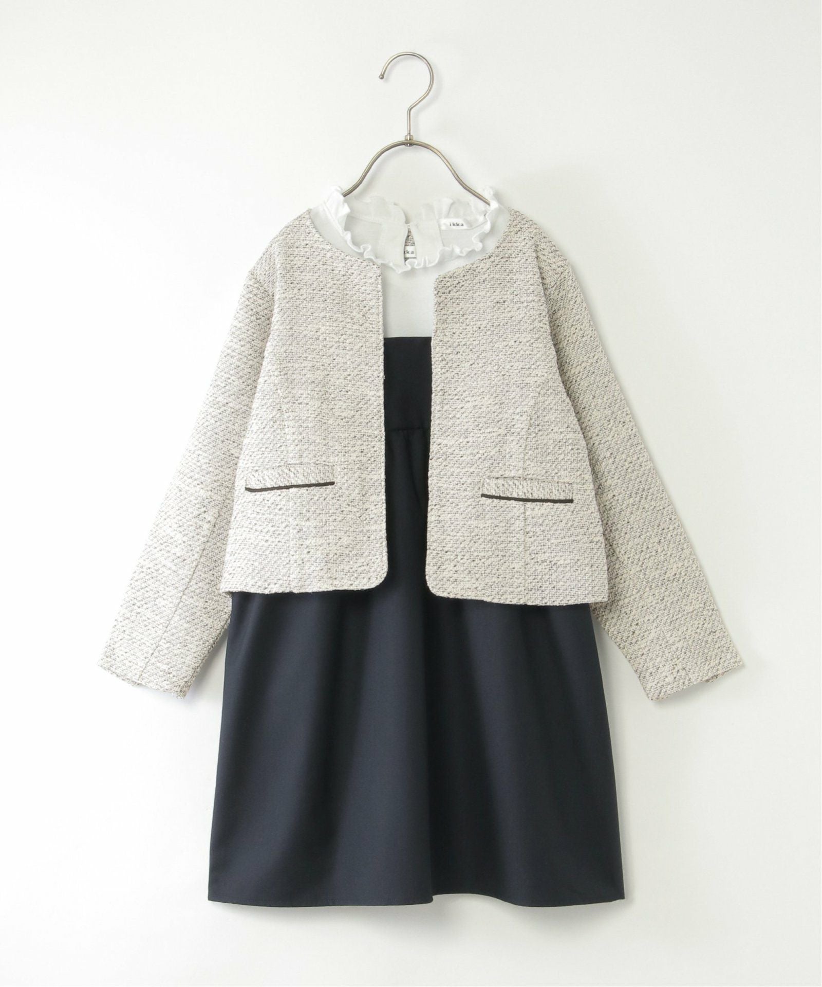 親子コーデ】ツイード風ジャケットワンピースセット（120~150cm）,ikka