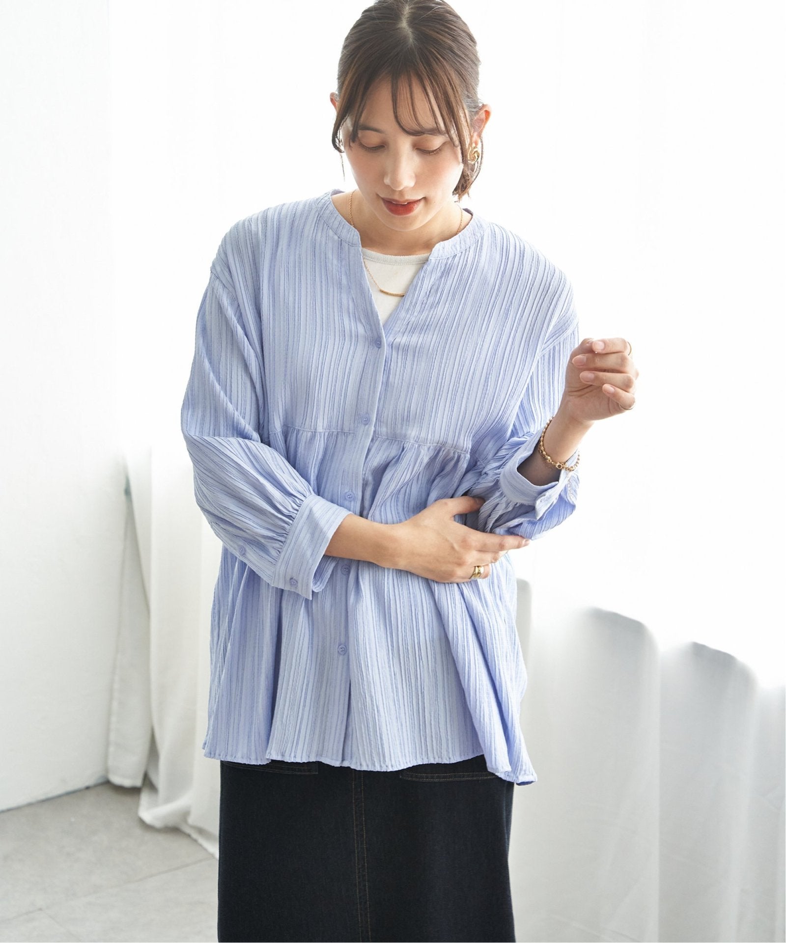 冷感楊柳バンドカラーシャツ,ikka| TOKYO DESIGN CHANNEL