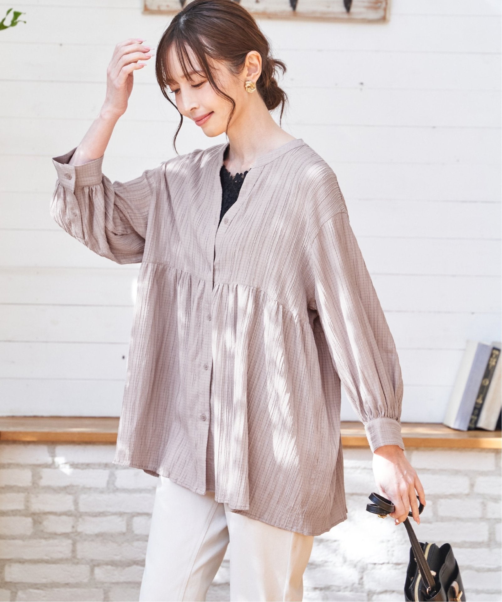トップス ka17 Nao Cotton Logo Embroidered Long Sleeve Top - Yellow – Kai Collective