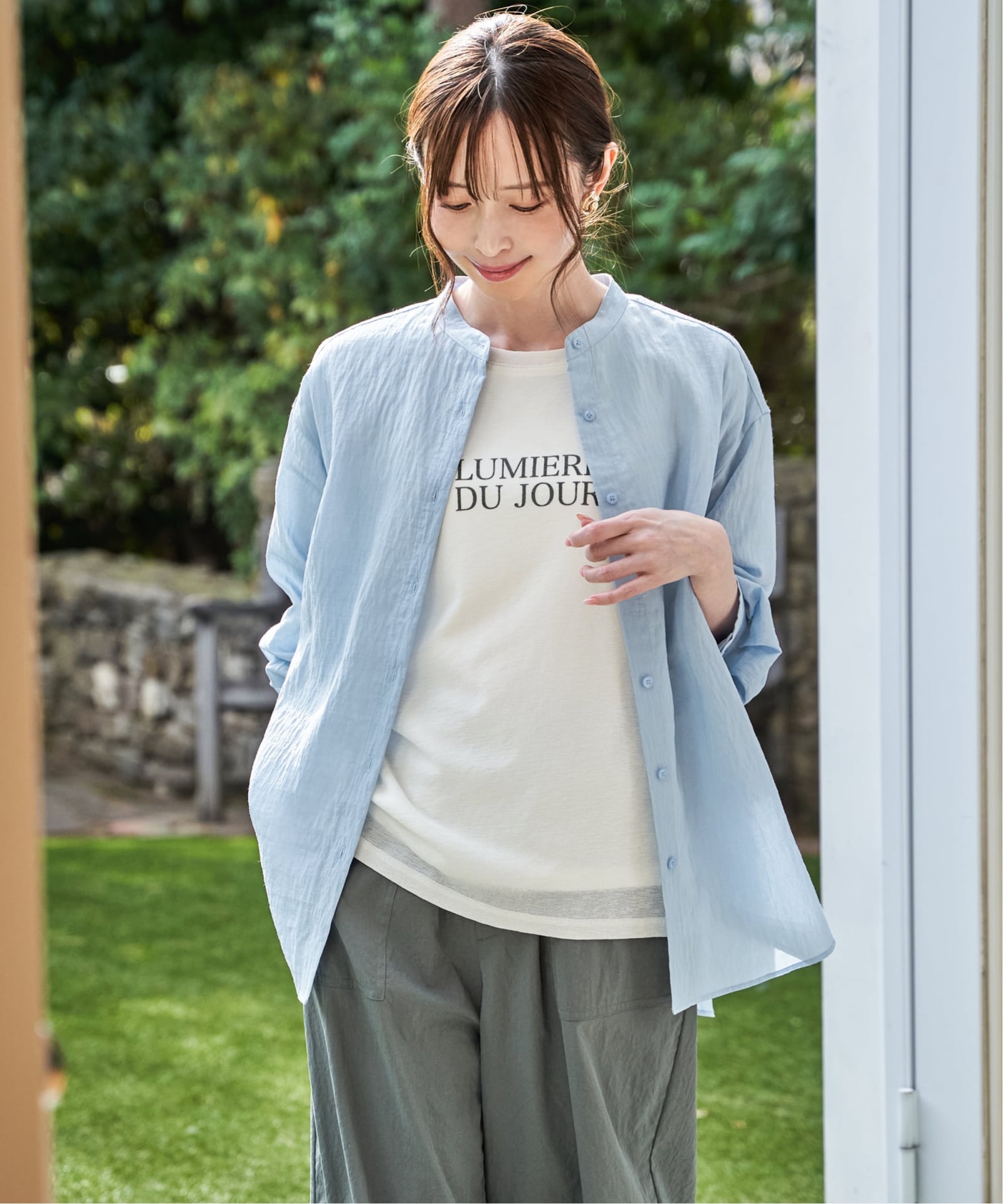 接触冷感】リネンバンドカラーシャツ【親子コーデ】,ikka| TOKYO