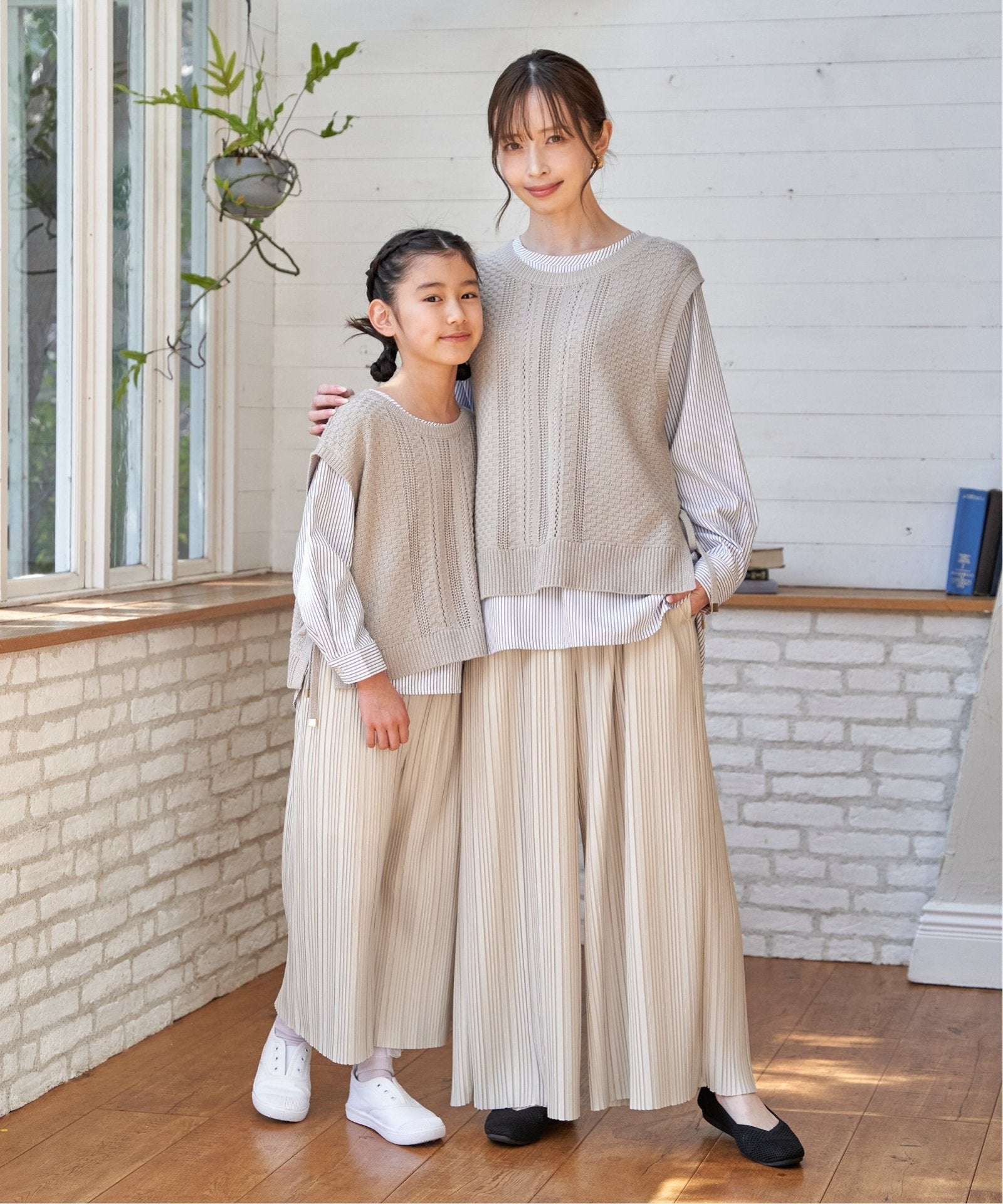 親子コーデ】サイドリボンニットベストセット（120~160cm）,ikka