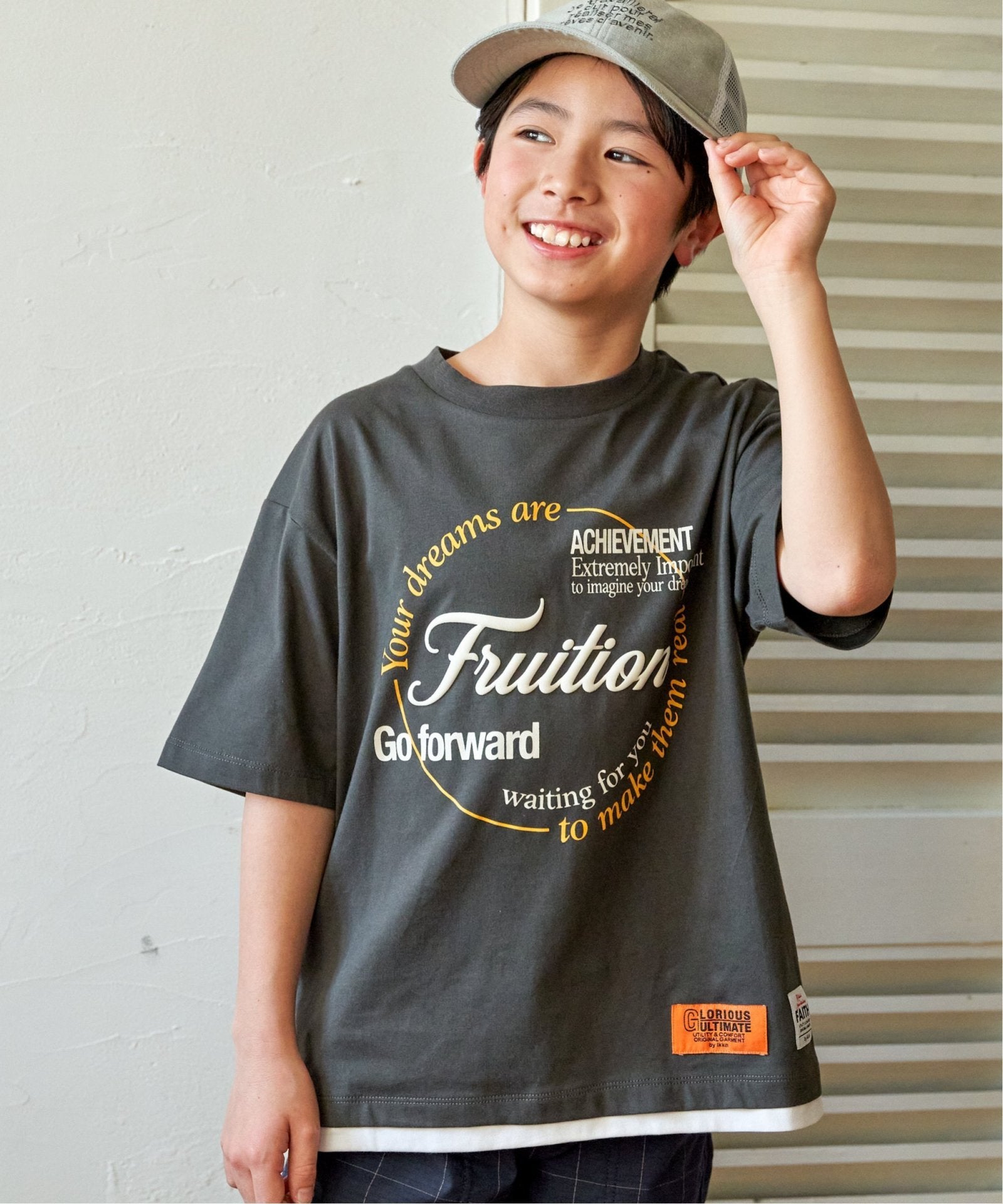 接触冷感】裾レイヤードプリントTシャツ（120~160cm）,ikka| TOKYO
