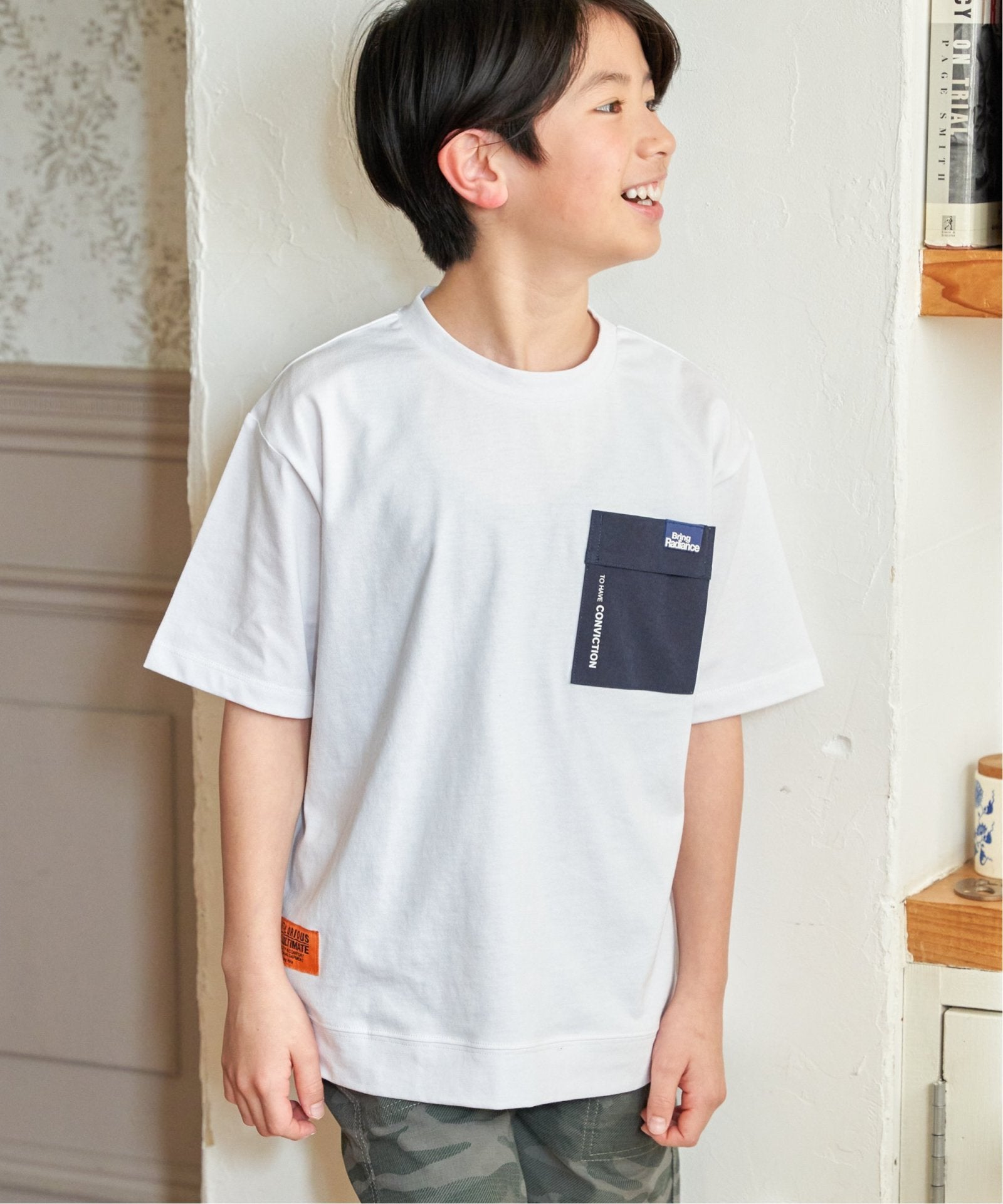 接触冷感】異素材ポケ付きTシャツ（120~160cm）,ikka| TOKYO DESIGN