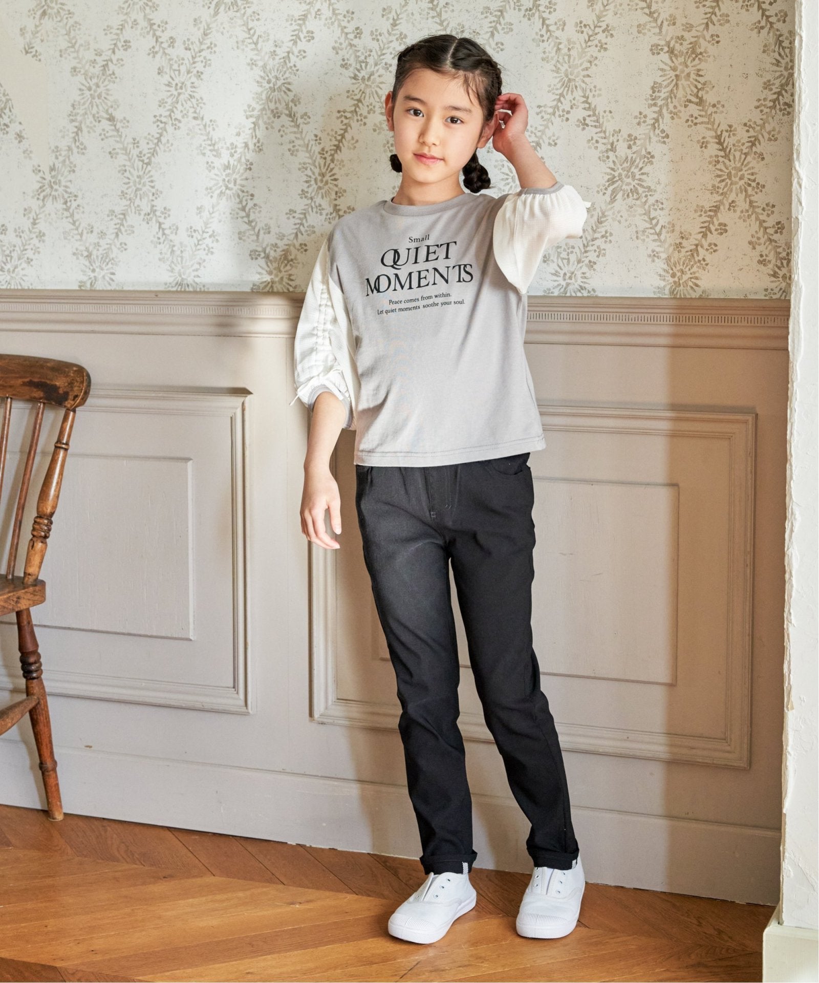 袖布帛シャーリング7分Tシャツ（120~160cm）,ikka| TOKYO DESIGN CHANNEL