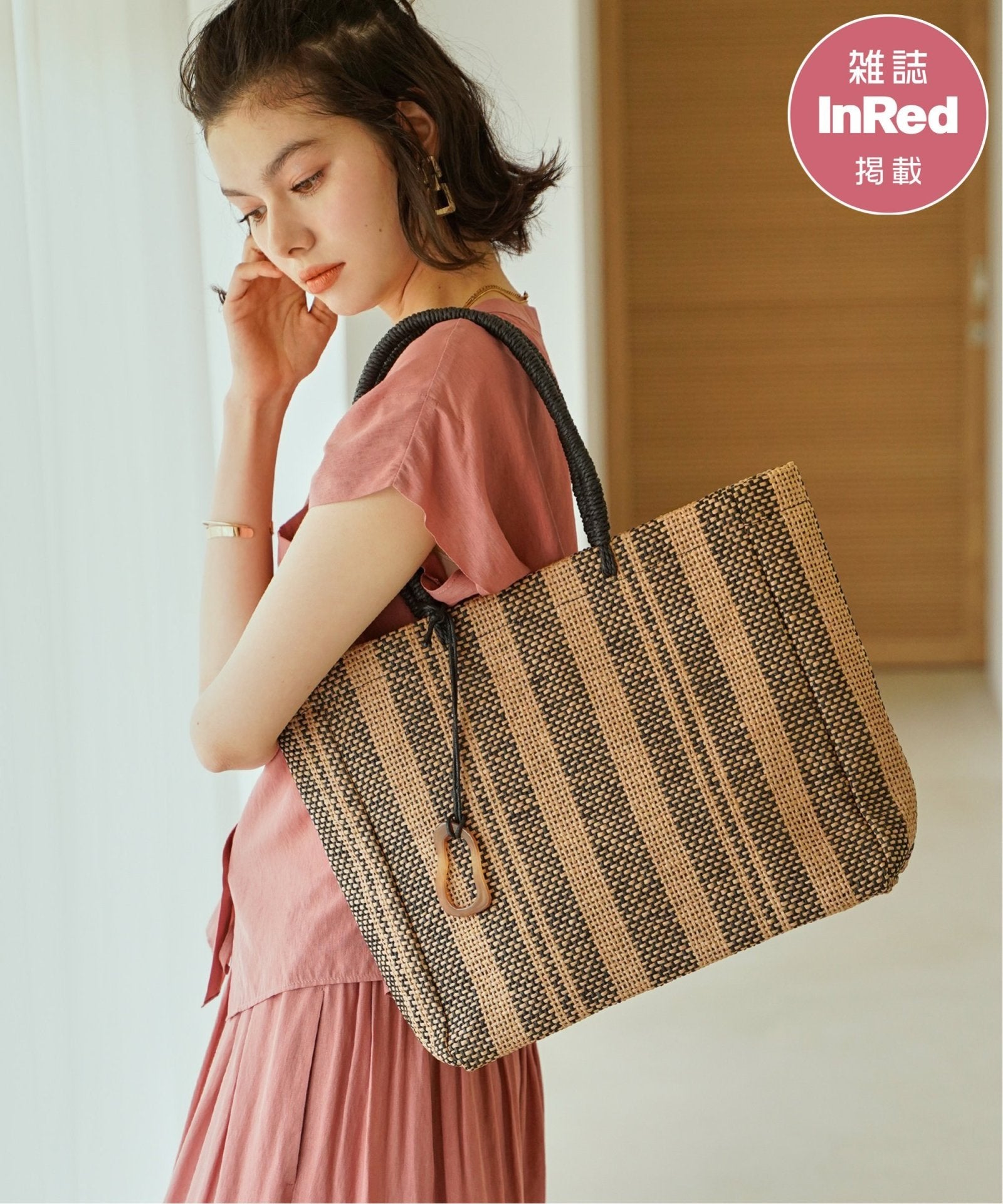 雑誌InRed6月号掲載】雑材ストライプトートバッグ,ikka| TOKYO DESIGN