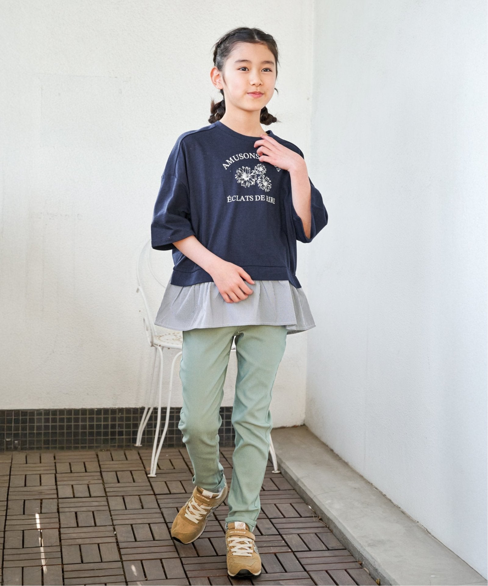 裾布帛フリル7分袖Tトレ（120~160cm）,ikka| TOKYO DESIGN CHANNEL